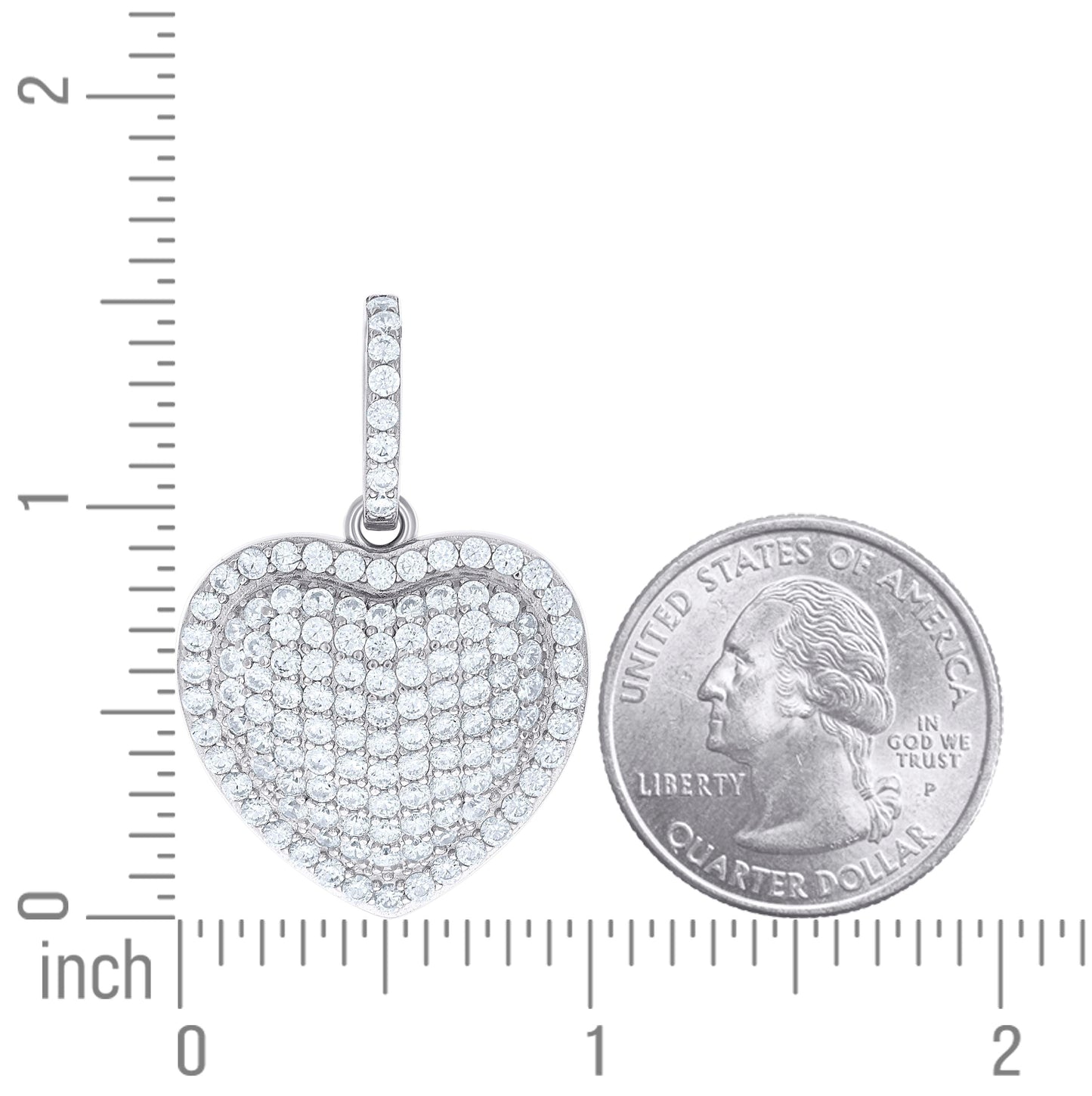 Sterling Silver Womens Cubic-Zirconia Puff Heart Pendant