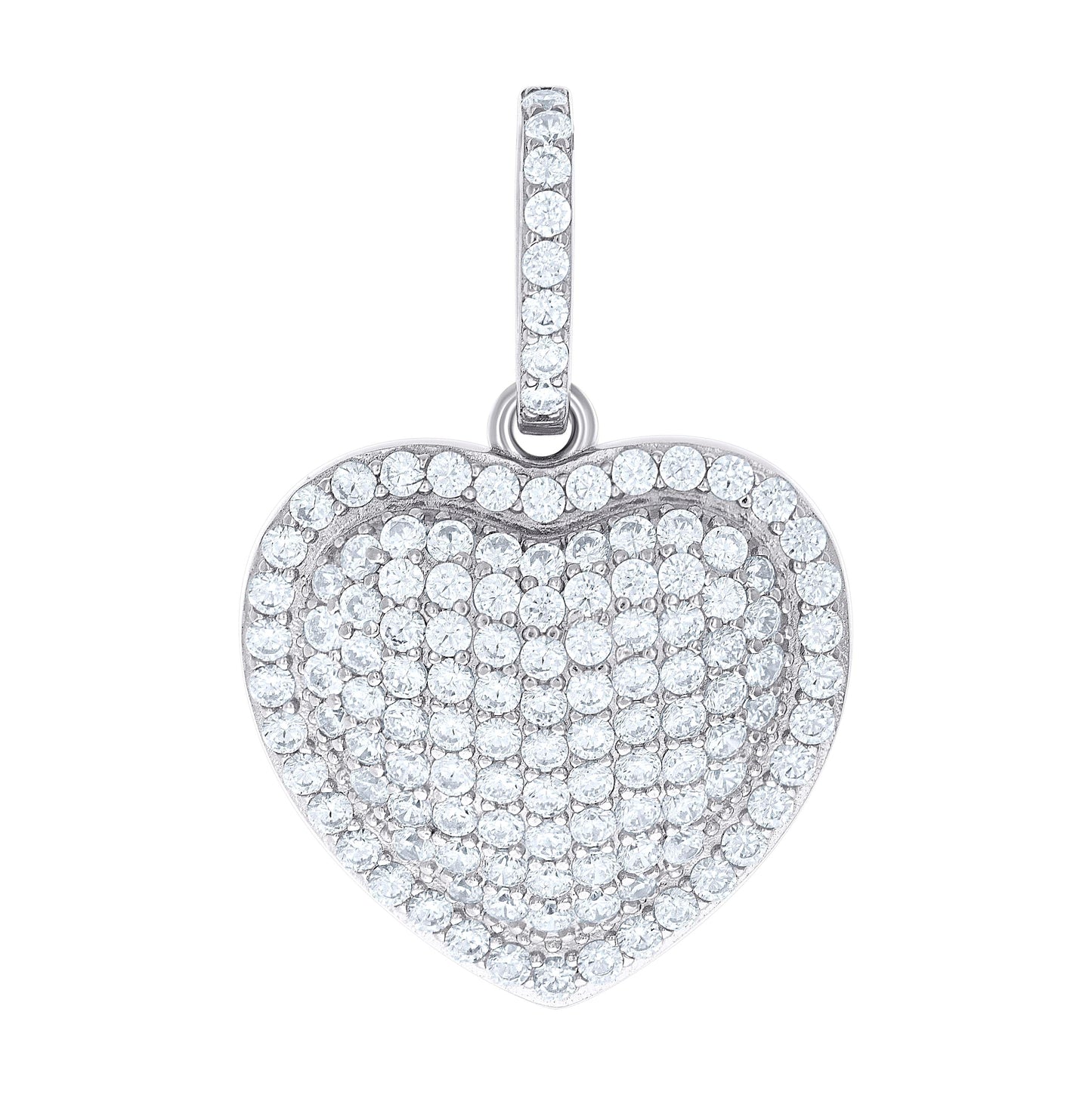 Sterling Silver Womens Cubic-Zirconia Puff Heart Pendant