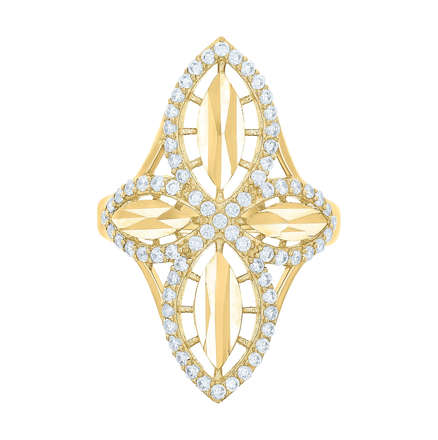 14K Yellow Gold Womens Cubic-Zirconia Cross Religious Ring