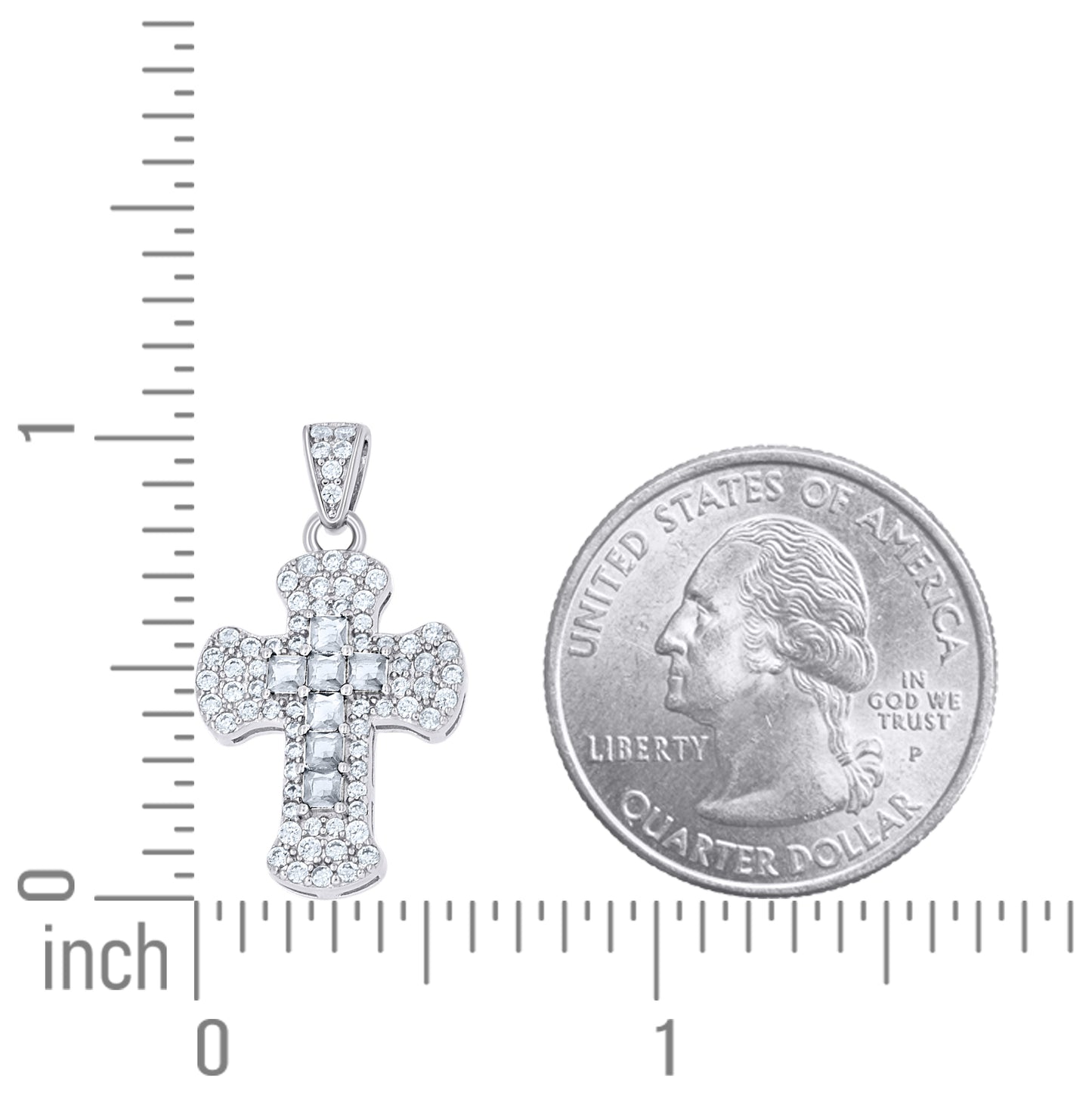 Sterling Silver Womens Blue White Princess-Cut Round Cubic-Zirconia Cross Religious Pendant