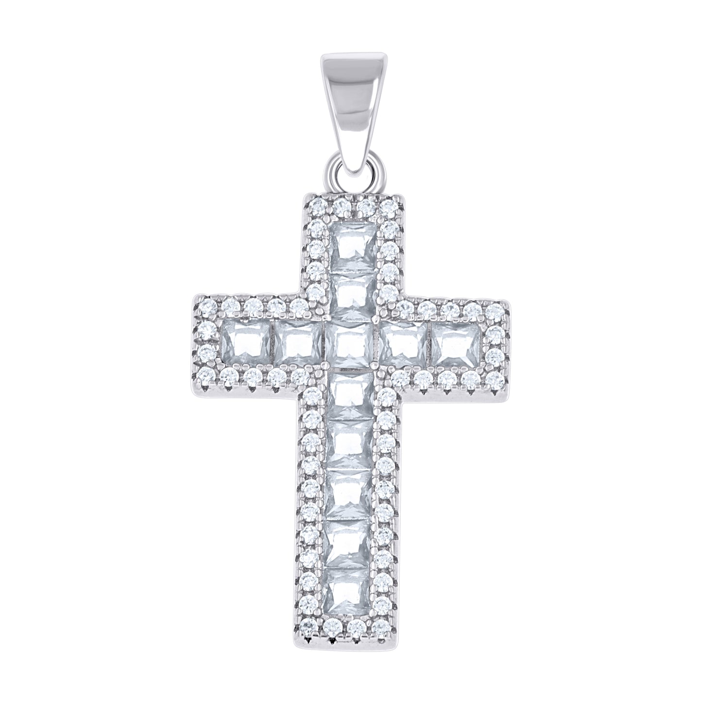 Sterling Silver Womens Pink Cubic-Zirconia Cross Religious Pendant