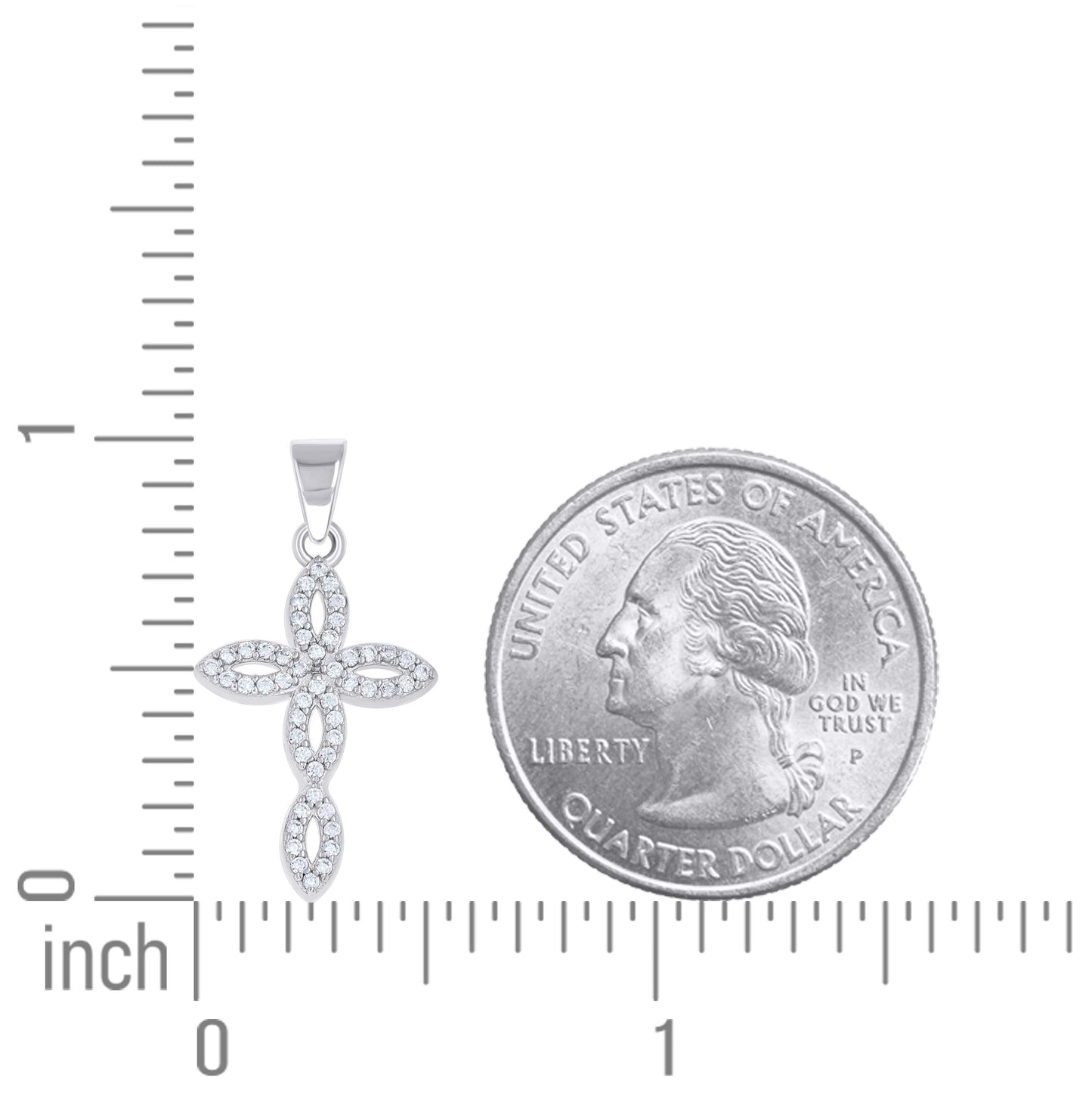 Sterling Silver Womens Cubic-Zirconia Cross Religious Pendant