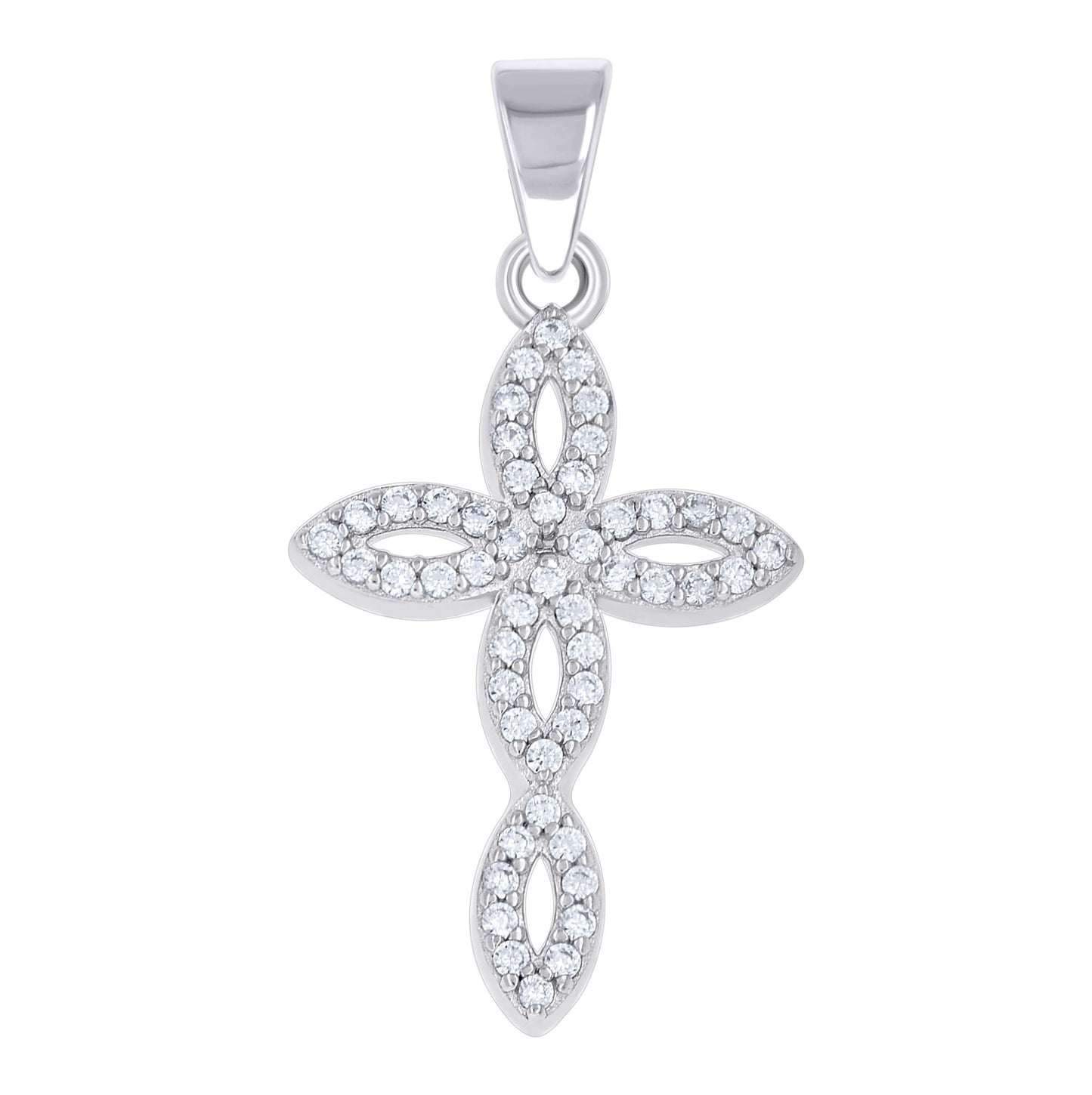 Sterling Silver Womens Cubic-Zirconia Cross Religious Pendant