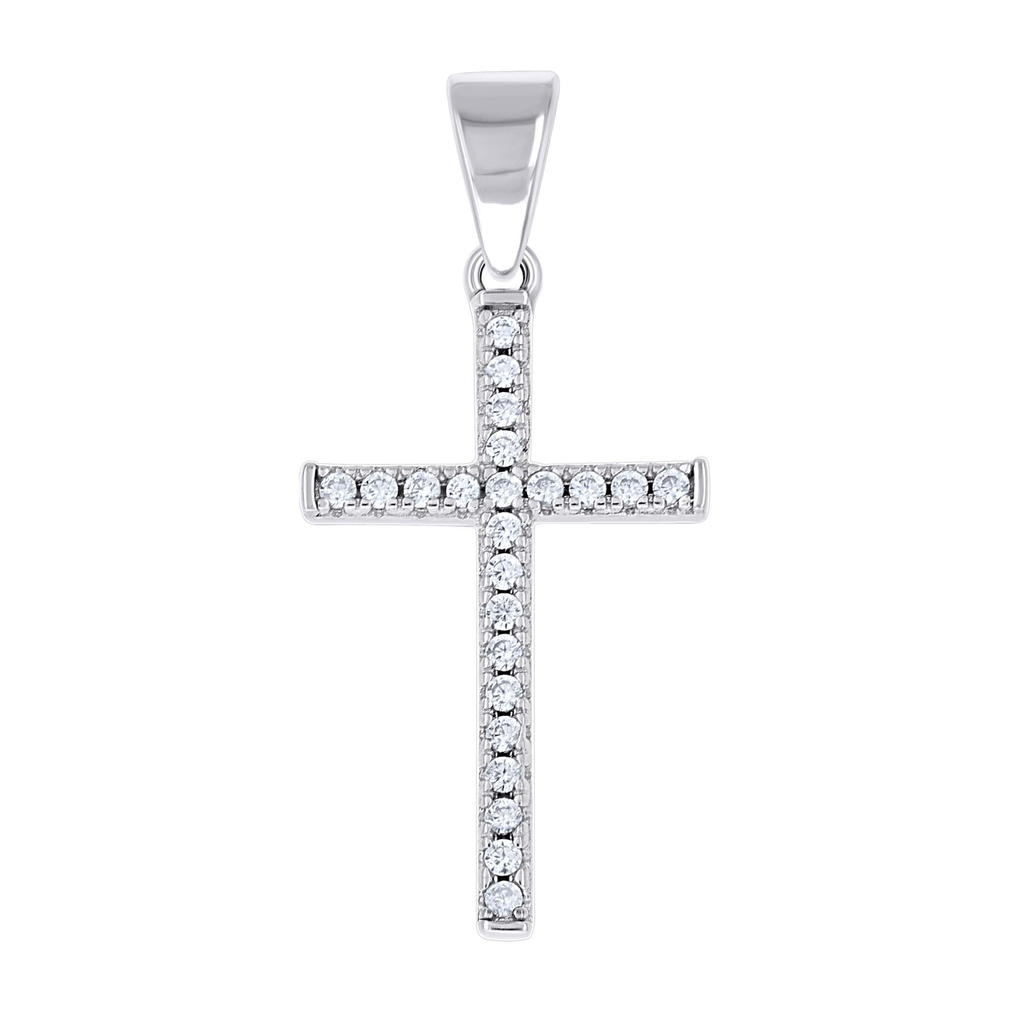 Sterling Silver Unisex Cubic-Zirconia Cross Religious Pendant