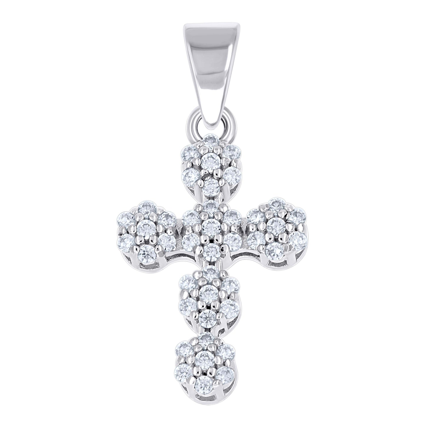 Sterling Silver Unisex Cubic-Zirconia Cross Religious Pendant