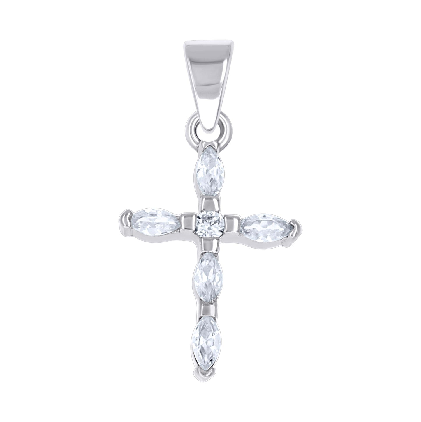 Sterling Silver Unisex Marquise Round Cubic-Zirconia Cross Religious Pendant
