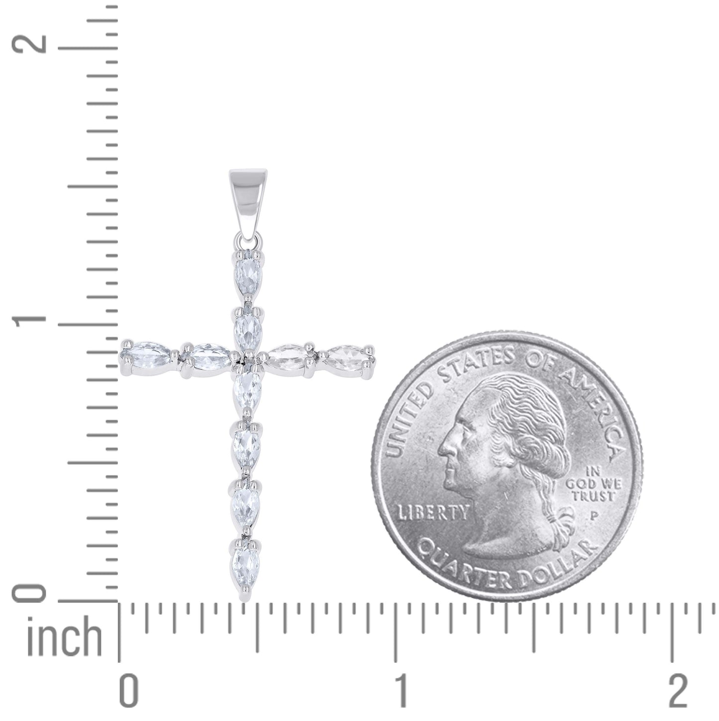 Sterling Silver Womens Marquise Cubic-Zirconia Cross Religious Pendant