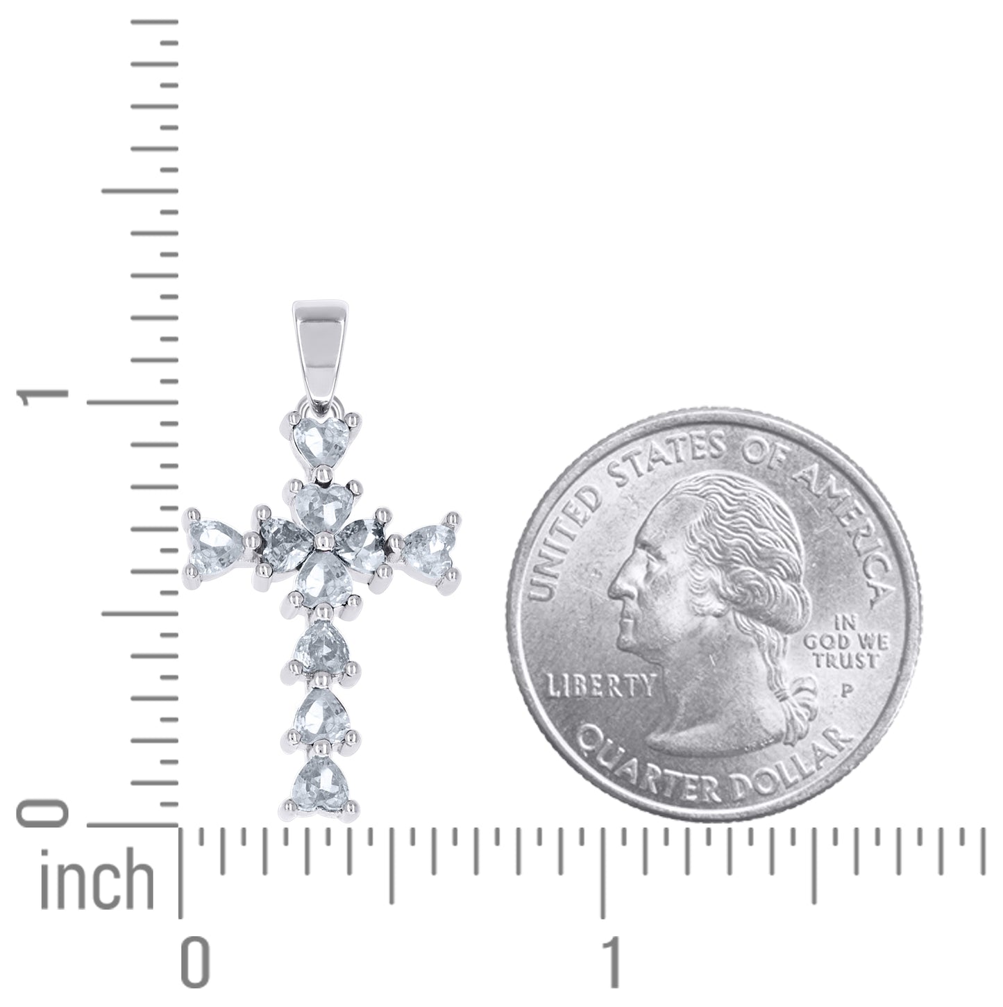 Sterling Silver Womens Multi Color Heart Cubic-Zirconia Cross Religious Charm Pendant
