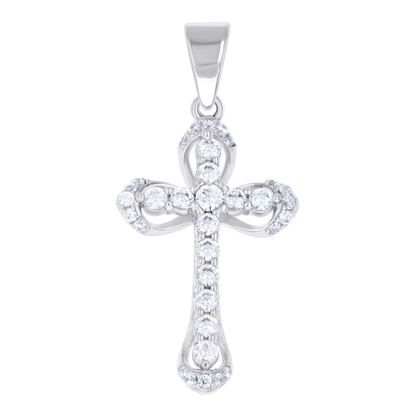 Sterling Silver Unisex Cubic-Zirconia Cross Religious Pendant