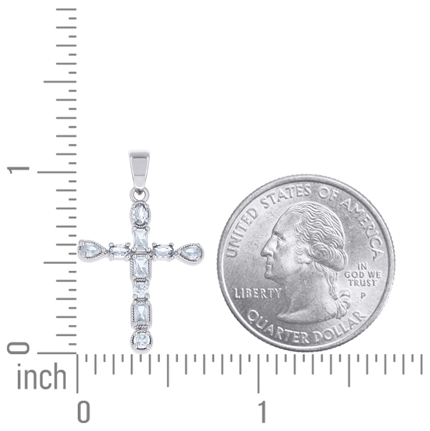 Sterling Silver Womens Multi Color Cubic-Zirconia Cross Religious Charm Pendant