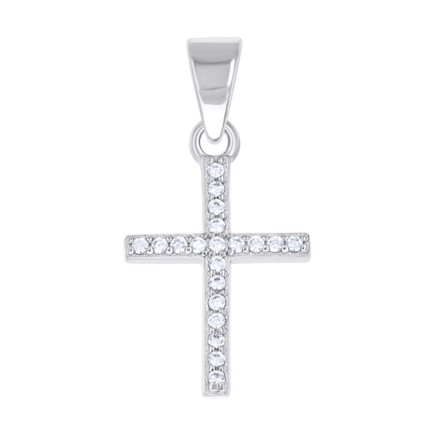 Sterling Silver Unisex Cubic-Zirconia Cross Religious Pendant