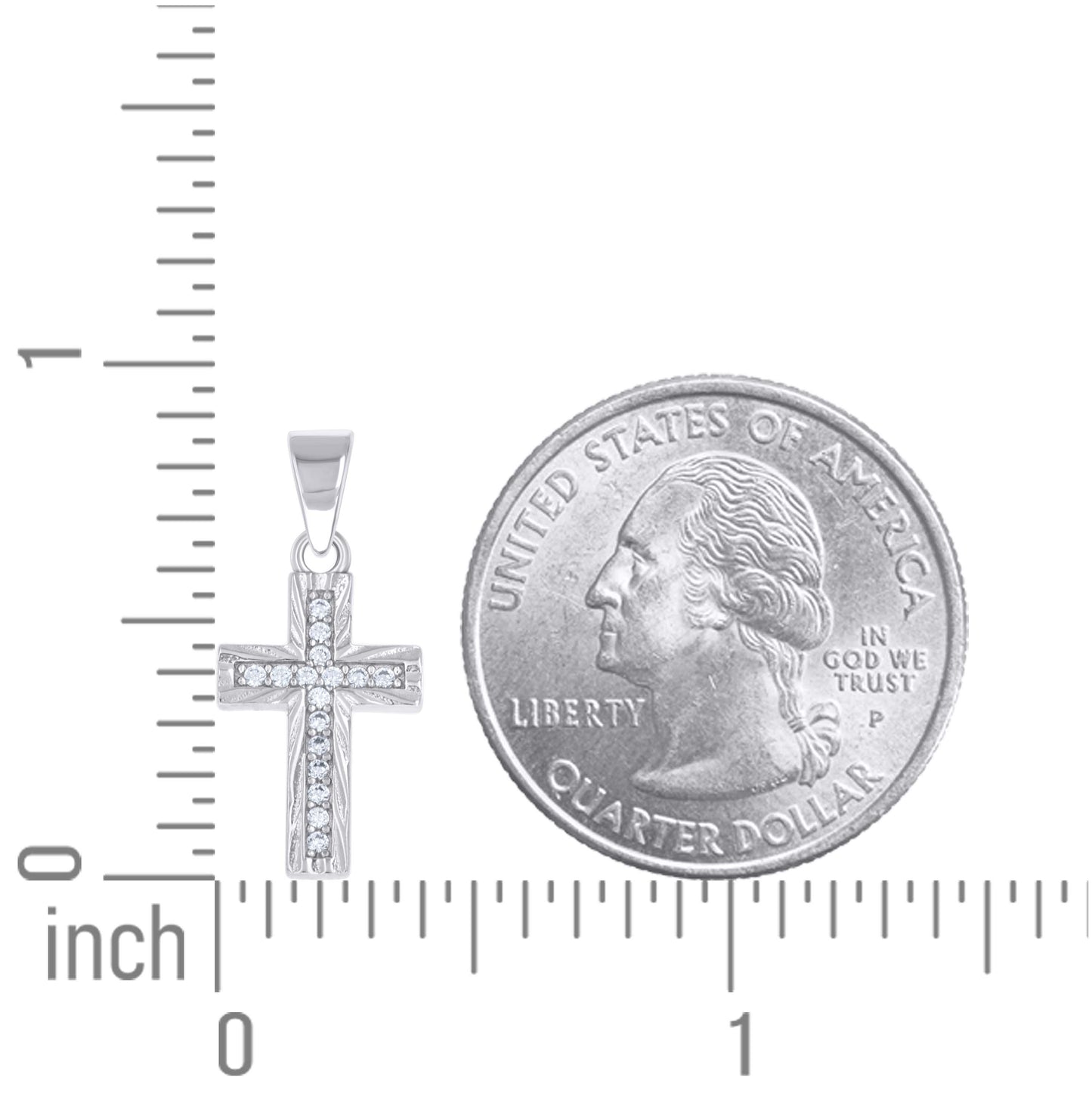 Sterling Silver Unisex Cubic-Zirconia Cross Religious Pendant