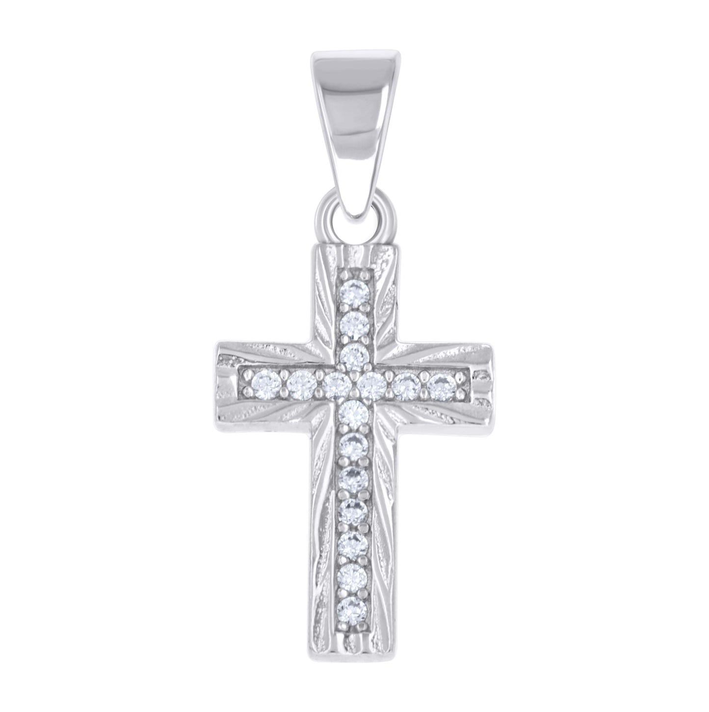 Sterling Silver Unisex Cubic-Zirconia Cross Religious Pendant