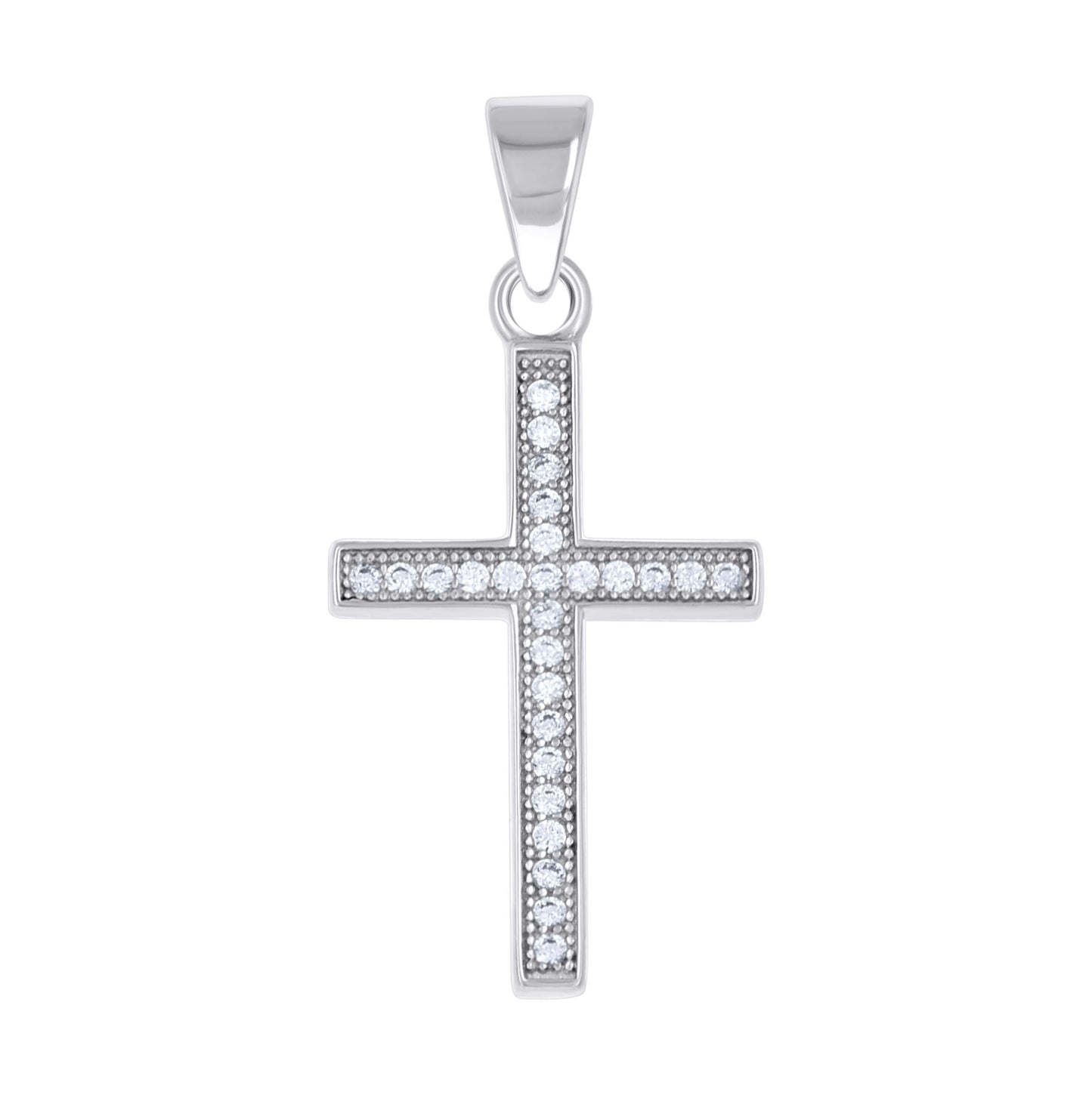Sterling Silver Unisex Cubic-Zirconia Cross Religious Pendant