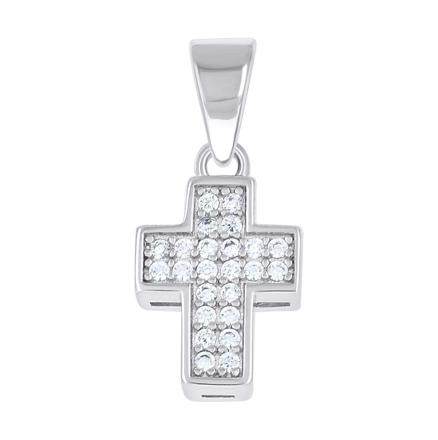 Sterling Silver Unisex Cubic-Zirconia Cross Religious Pendant