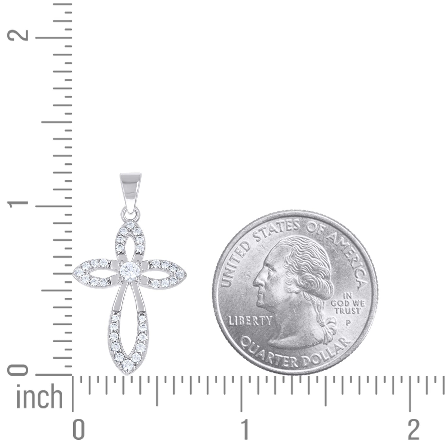 Sterling Silver Unisex Cubic-Zirconia Cross Religious Pendant
