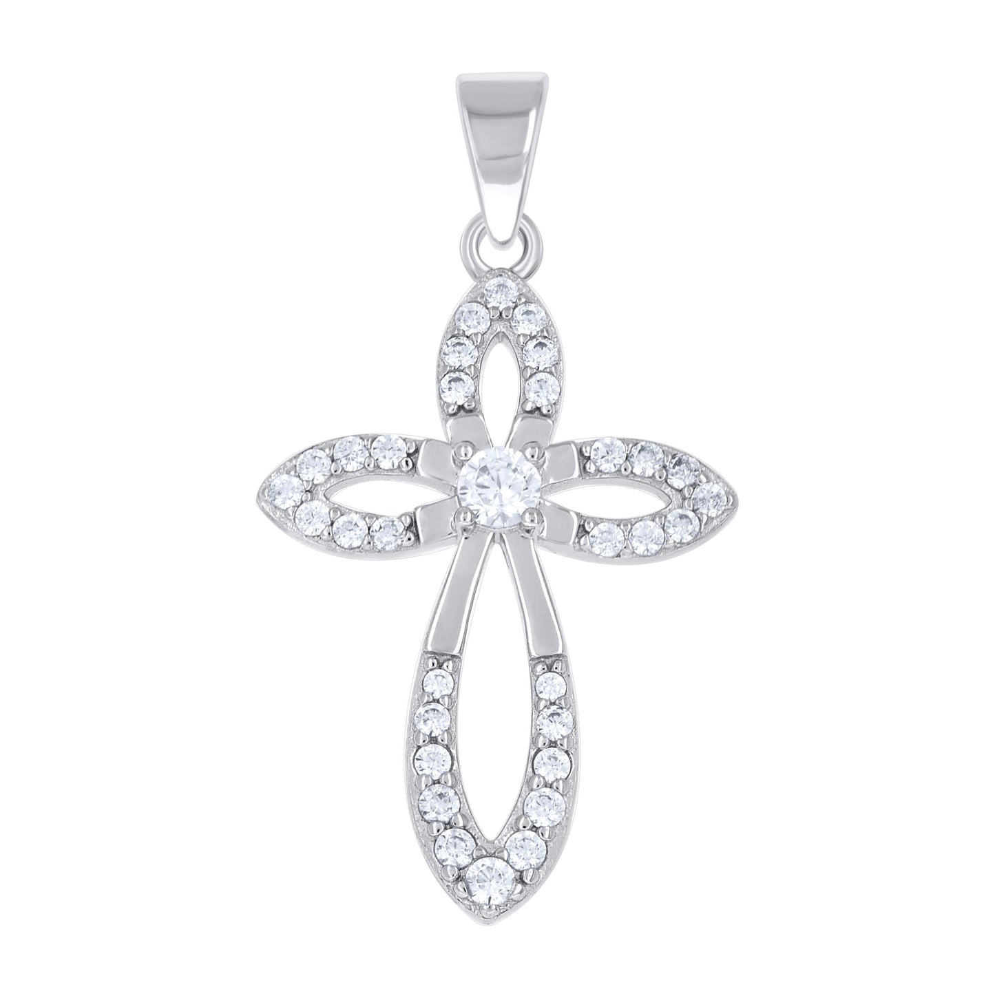 Sterling Silver Unisex Cubic-Zirconia Cross Religious Pendant