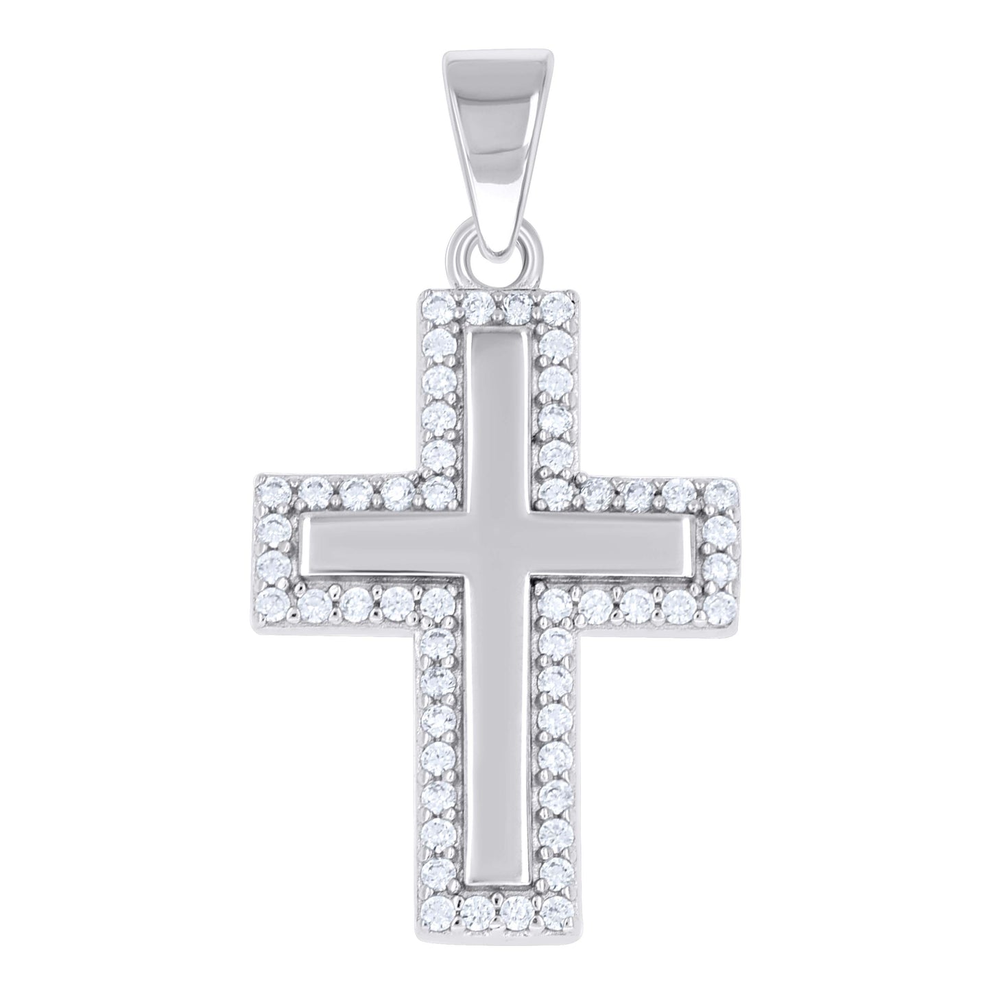 Sterling Silver Unisex Cubic-Zirconia Cross Religious Pendant