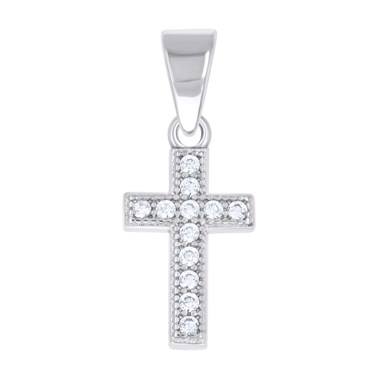 Sterling Silver Unisex Cubic-Zirconia Cross Religious Pendant