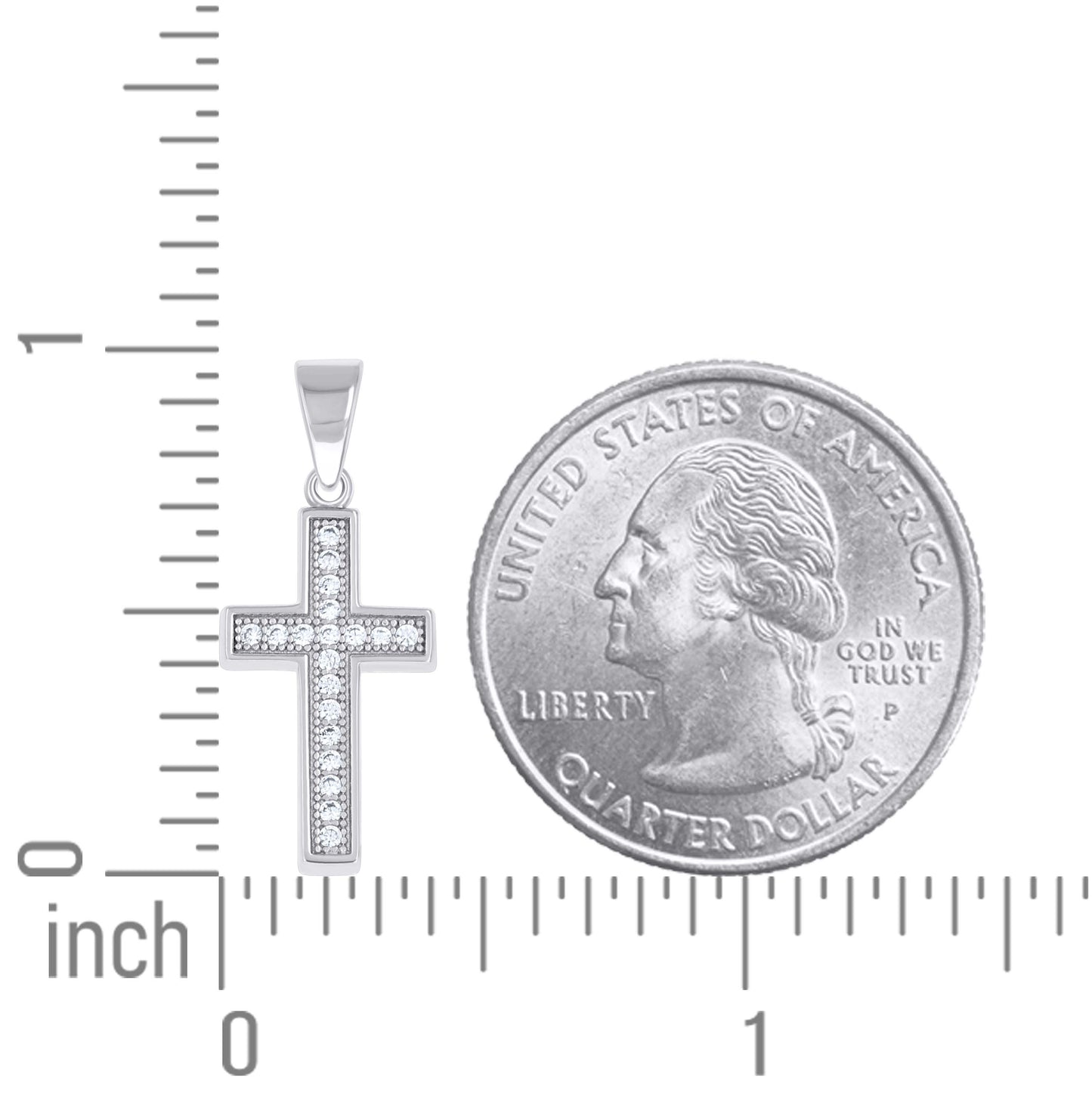 Sterling Silver Unisex Cubic-Zirconia Cross Religious Pendant