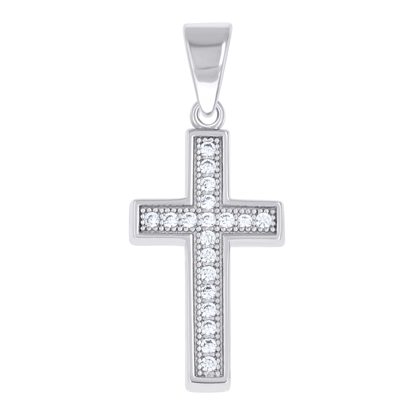 Sterling Silver Unisex Cubic-Zirconia Cross Religious Pendant