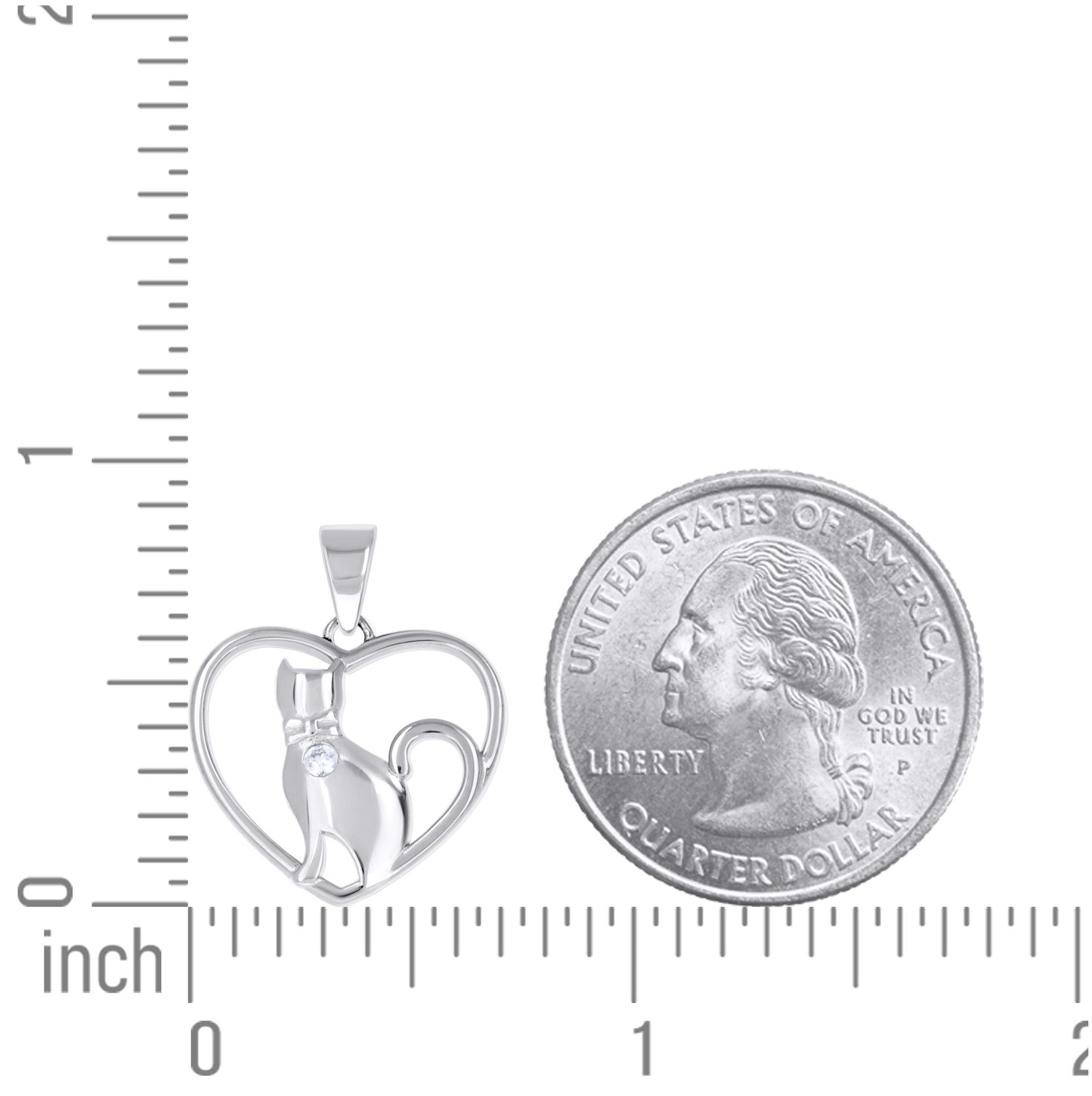 Sterling Silver Womens Cubic-Zirconia Cat Heart Pendant