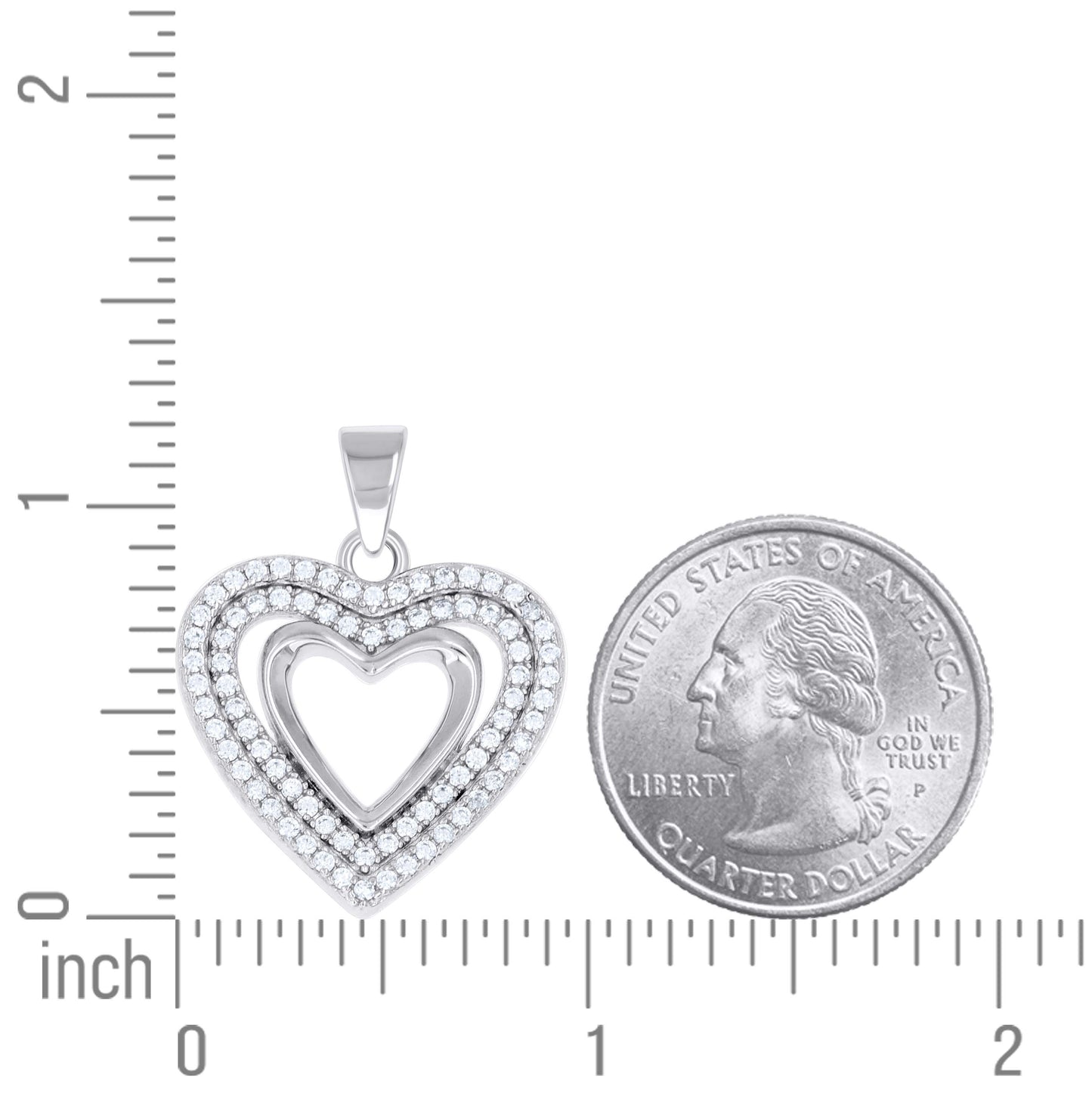 Sterling Silver Womens Cubic-Zirconia Heart in Hearts Pendant
