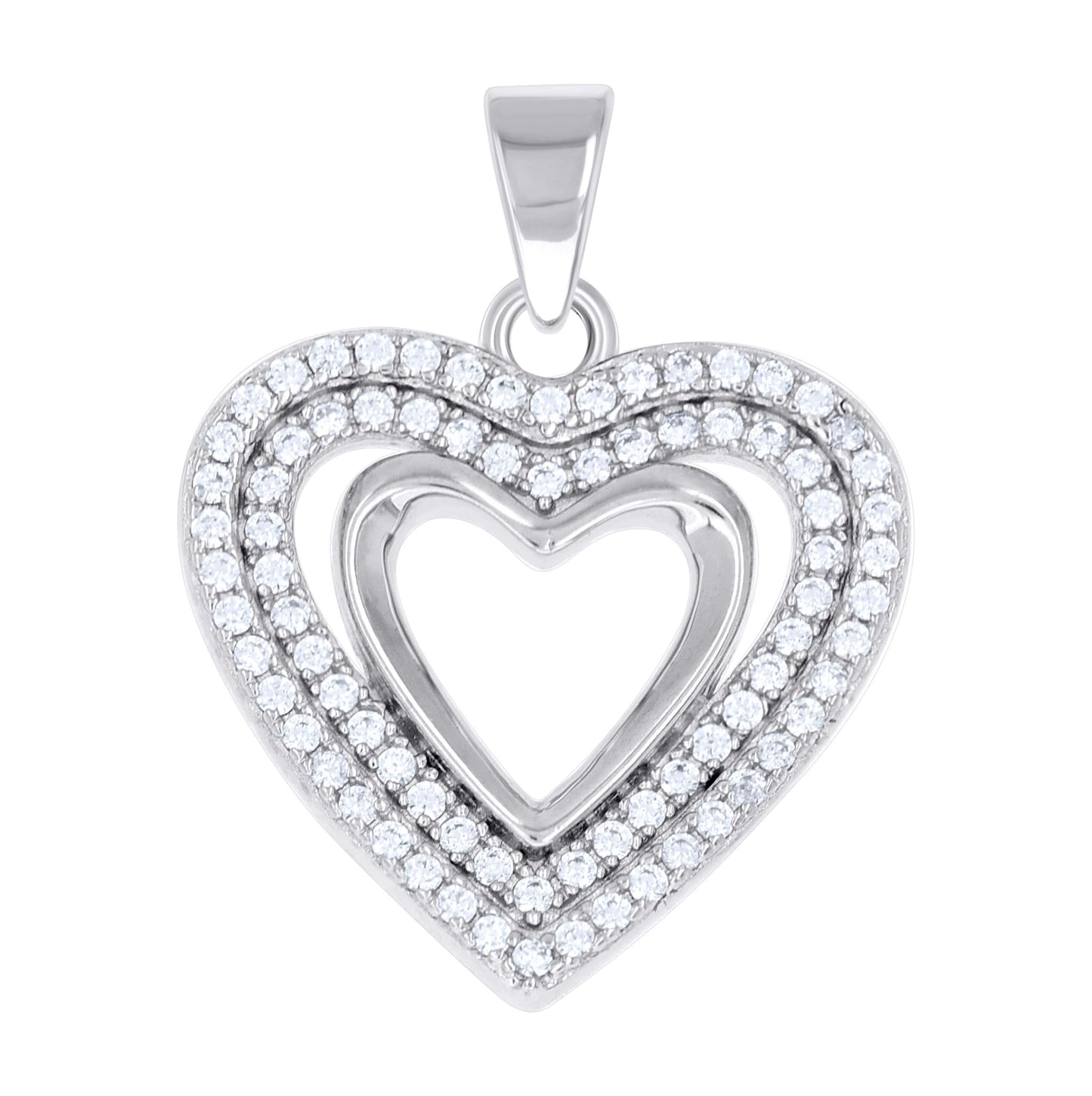 Sterling Silver Womens Cubic-Zirconia Heart in Hearts Pendant