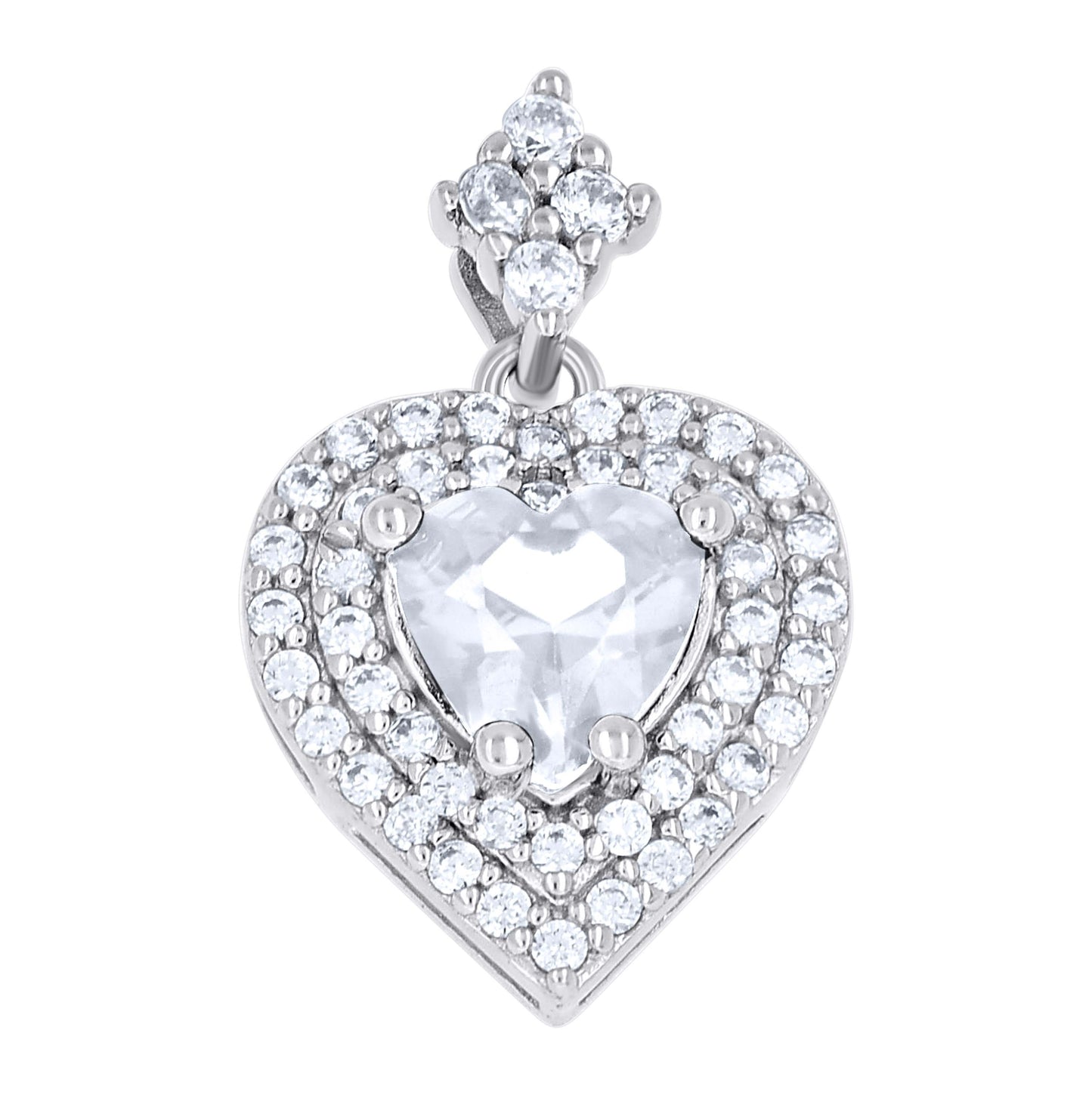 Sterling Silver Womens Heart Round Cubic-Zirconia Heart Pendant