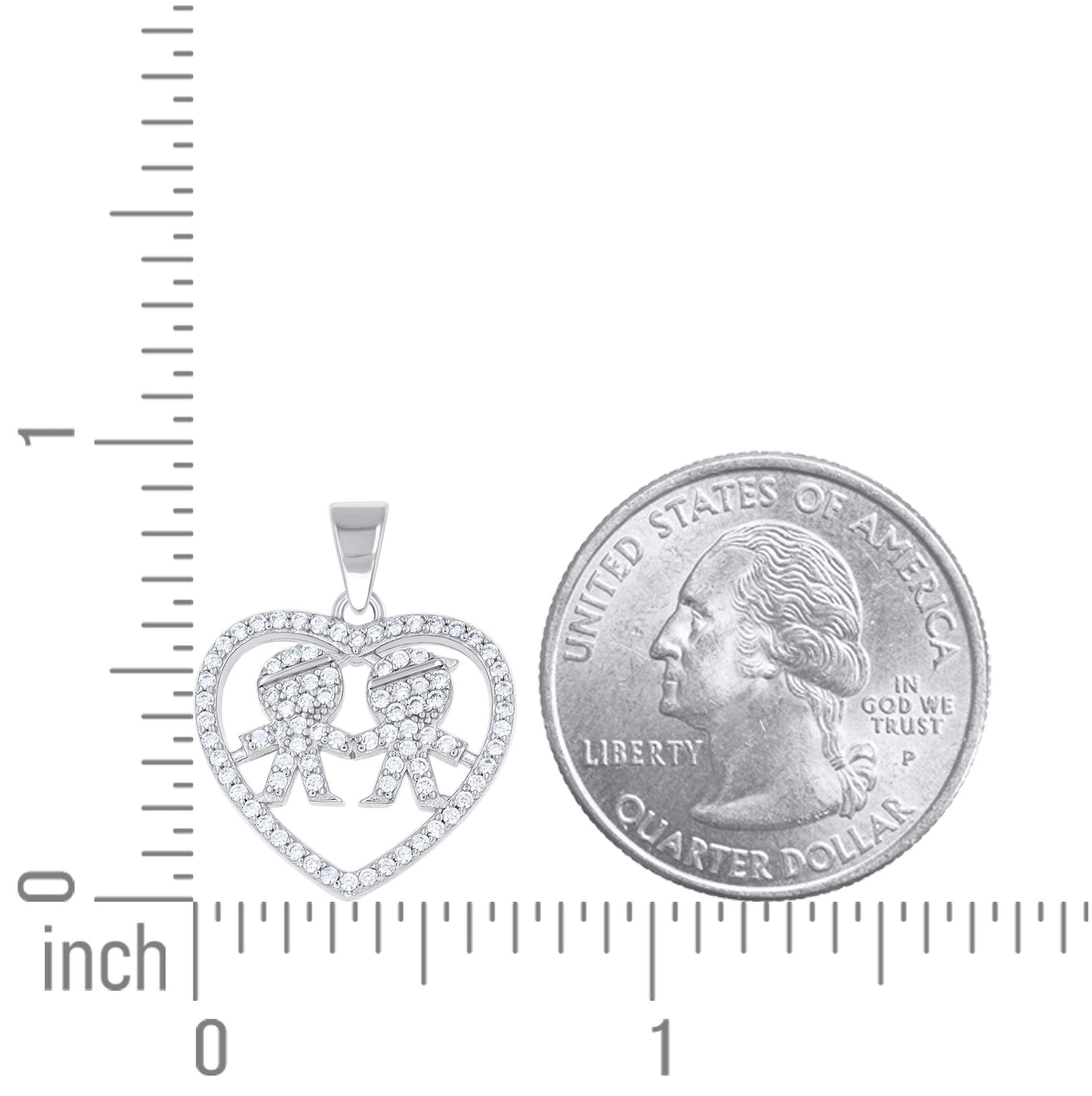 Sterling Silver Womens Cubic-Zirconia Boy & Boy Son & Son Heart Mom Pendant