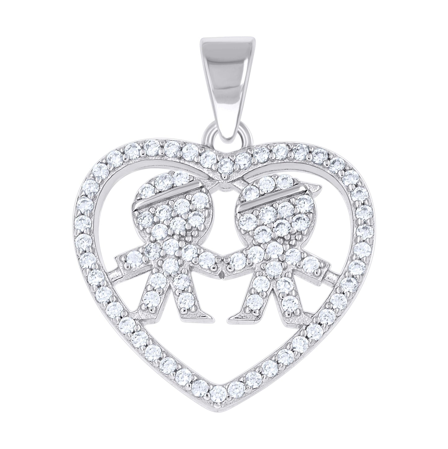 Sterling Silver Womens Cubic-Zirconia Boy & Boy Son & Son Heart Mom Pendant