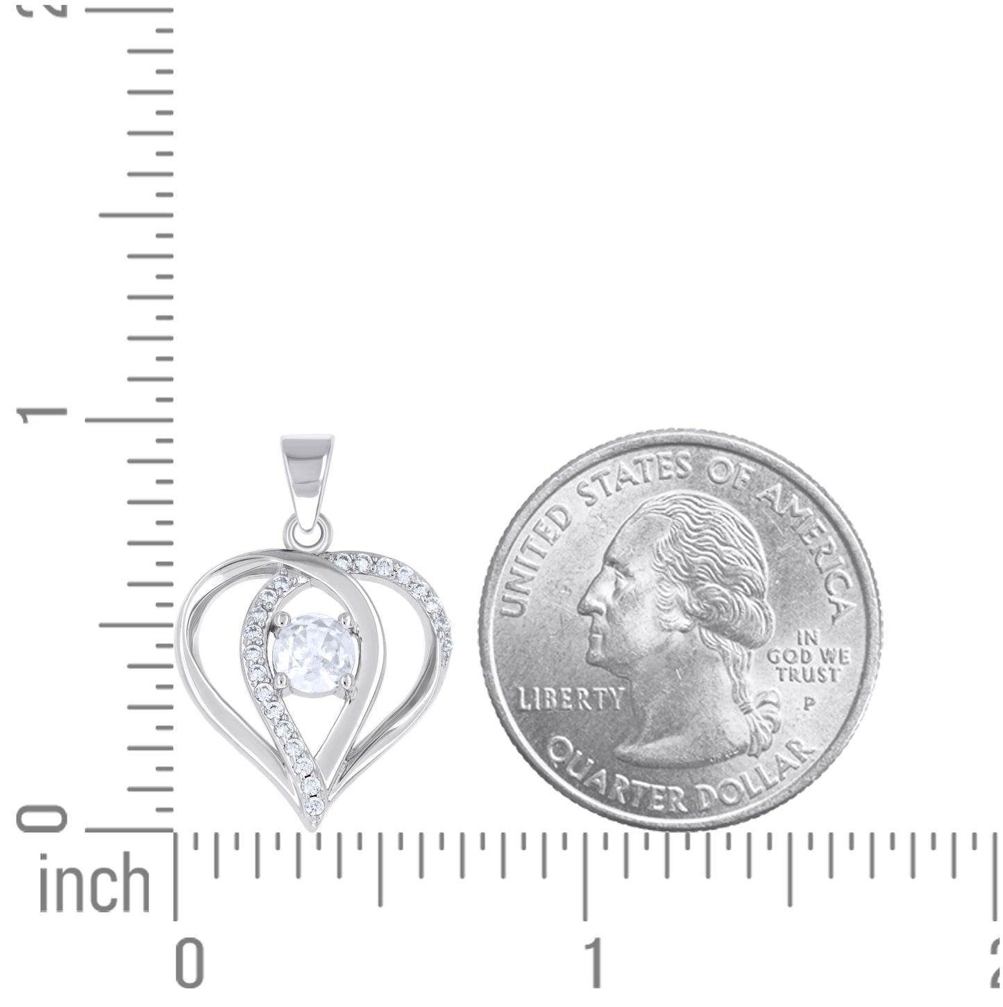 Sterling Silver Womens Cubic-Zirconia Intertwined Drop Heart Pendant