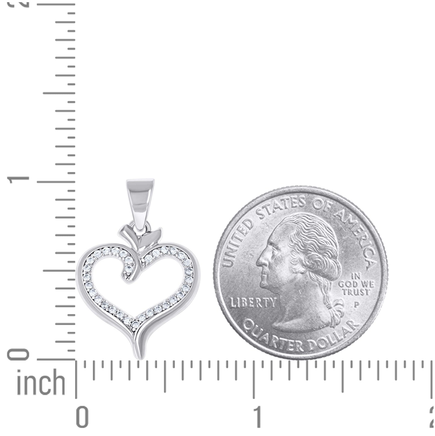 Sterling Silver Womens Cubic-Zirconia Heart Pendant