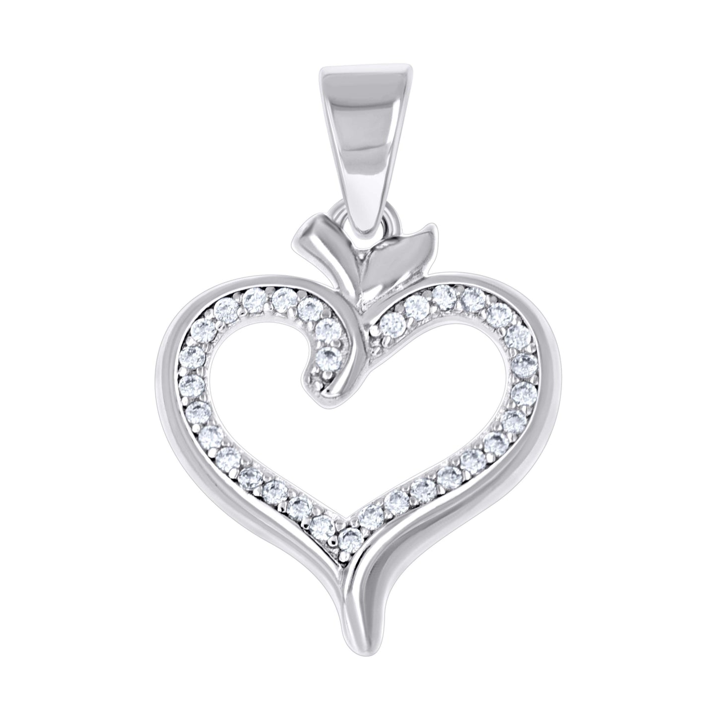 Sterling Silver Womens Cubic-Zirconia Heart Pendant