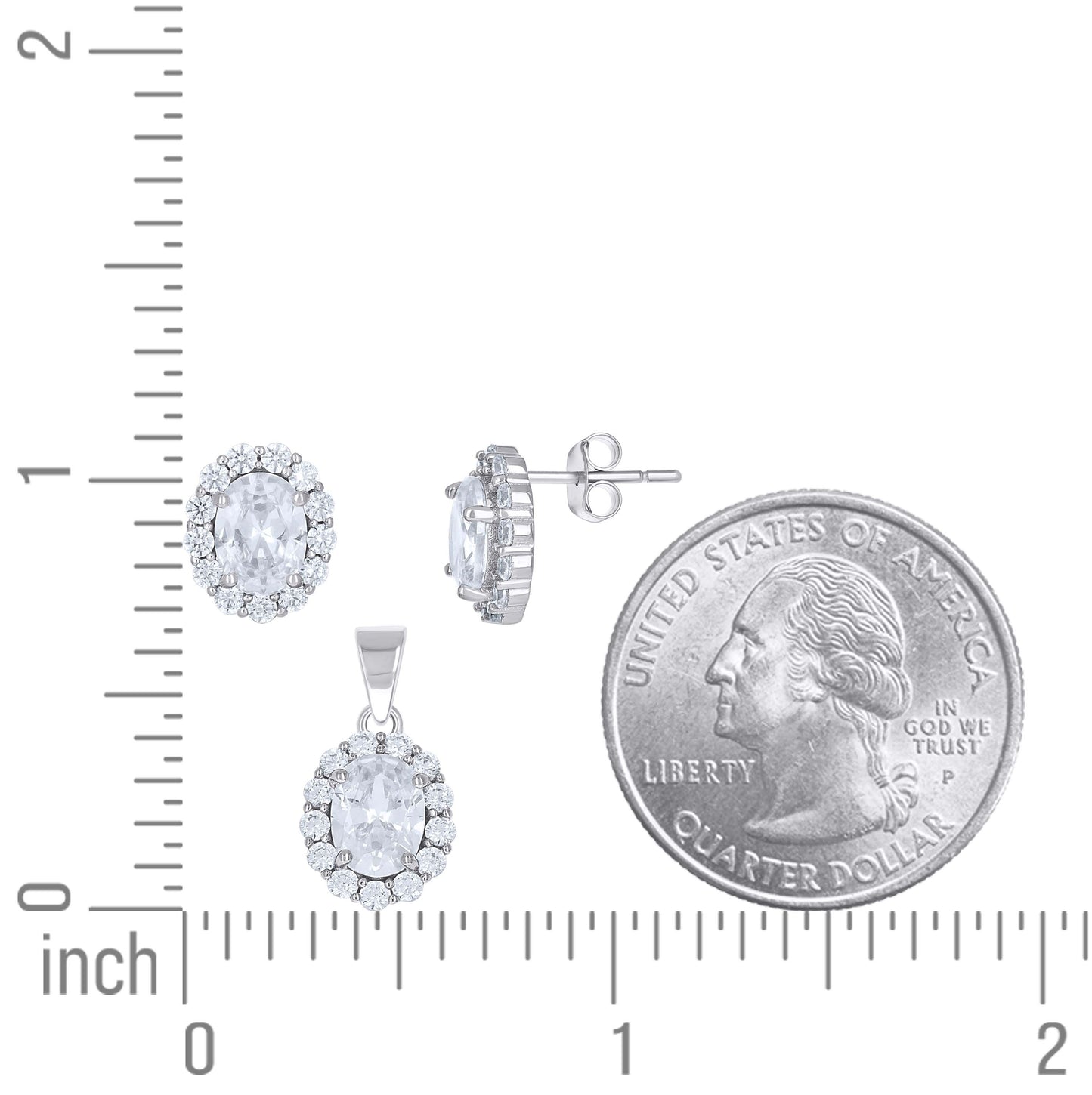 Sterling Silver Womens Oval Round Cubic-Zirconia Oval Fashion Earrings And Pendant Set