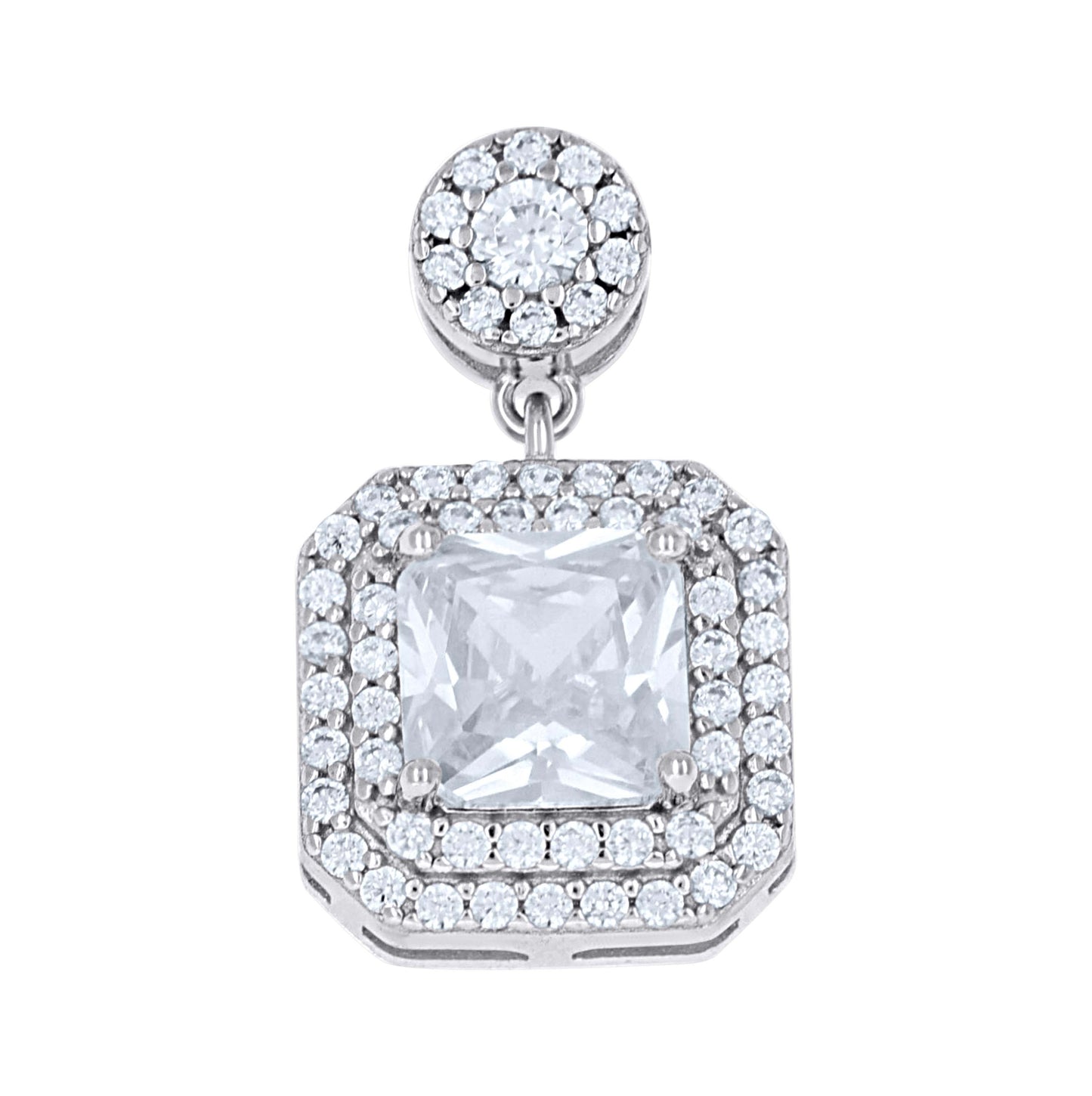 Sterling Silver Womens Princess-Cut Round Cubic-Zirconia Square Fashion Pendant