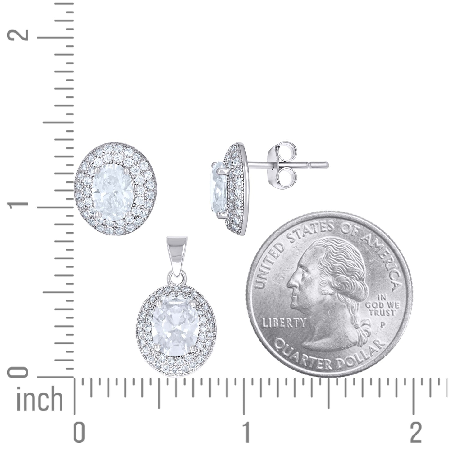 Sterling Silver Womens Oval Round Cubic-Zirconia Oval Fashion Earrings And Pendant Set