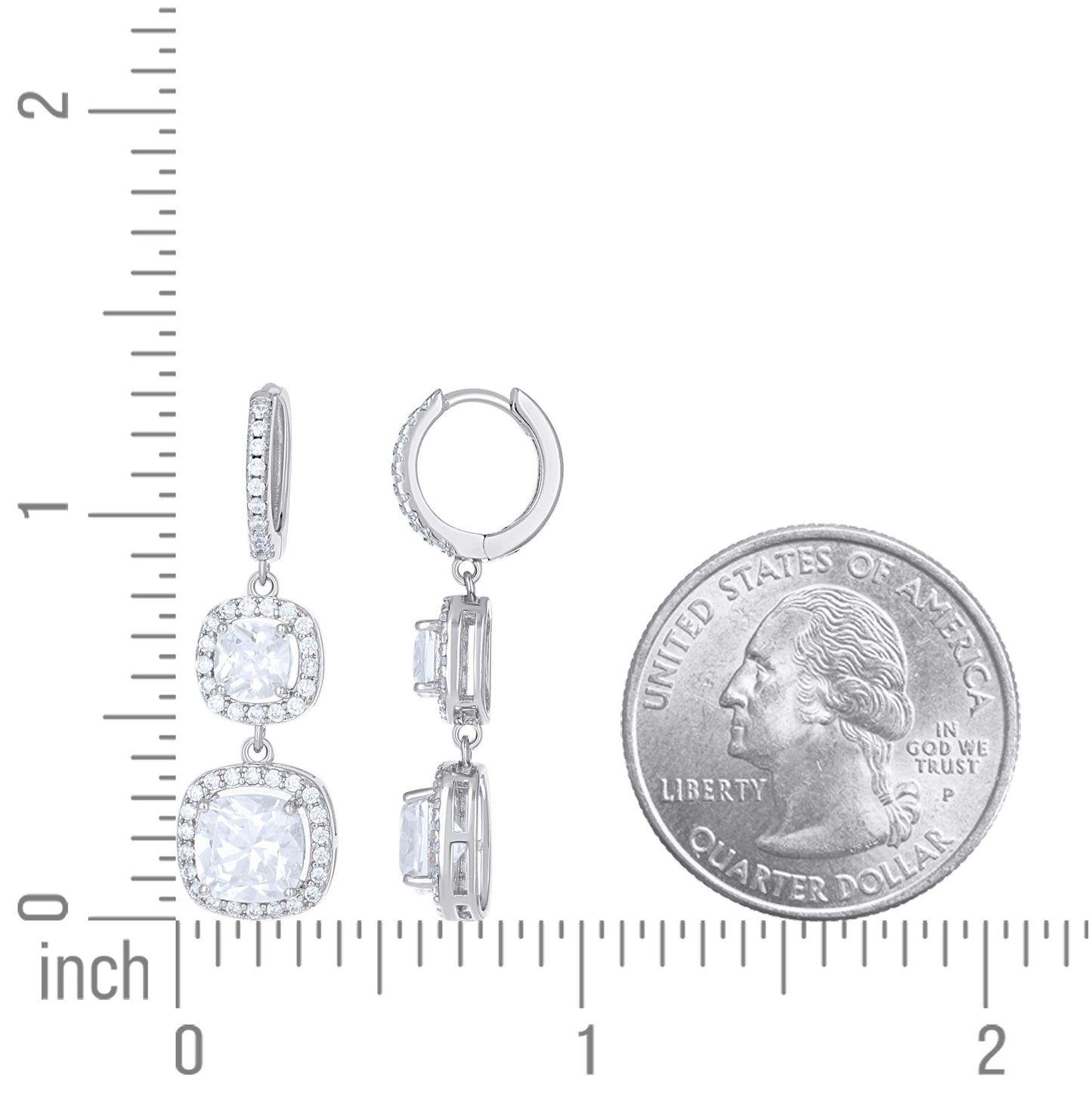 Sterling Silver Womens Cushion-Cut Round Cubic-Zirconia Halo Square Fashion Dangle Hoop Earrings