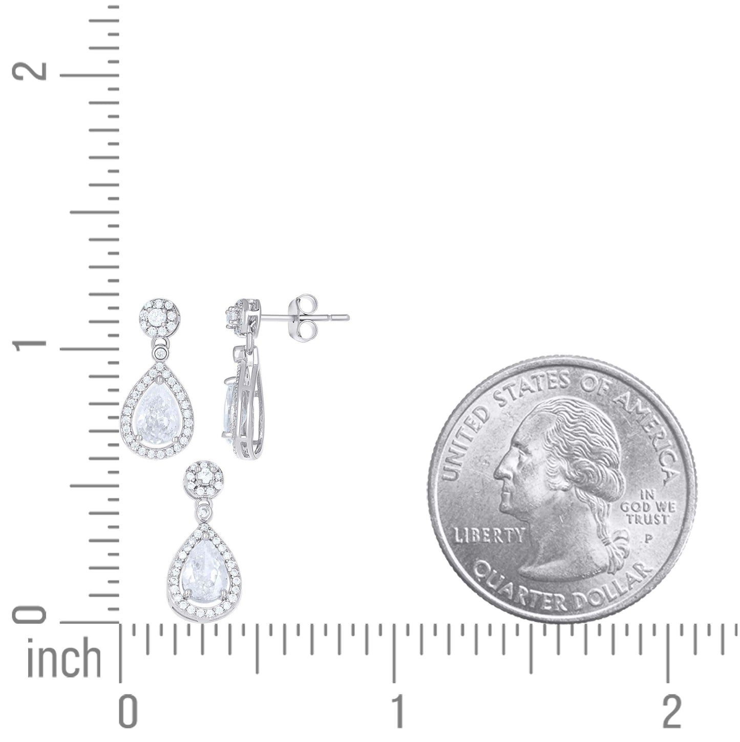 Sterling Silver Womens Teardrop Round Cubic-Zirconia Halo Teardrop Fashion Earrings And Pendant Set