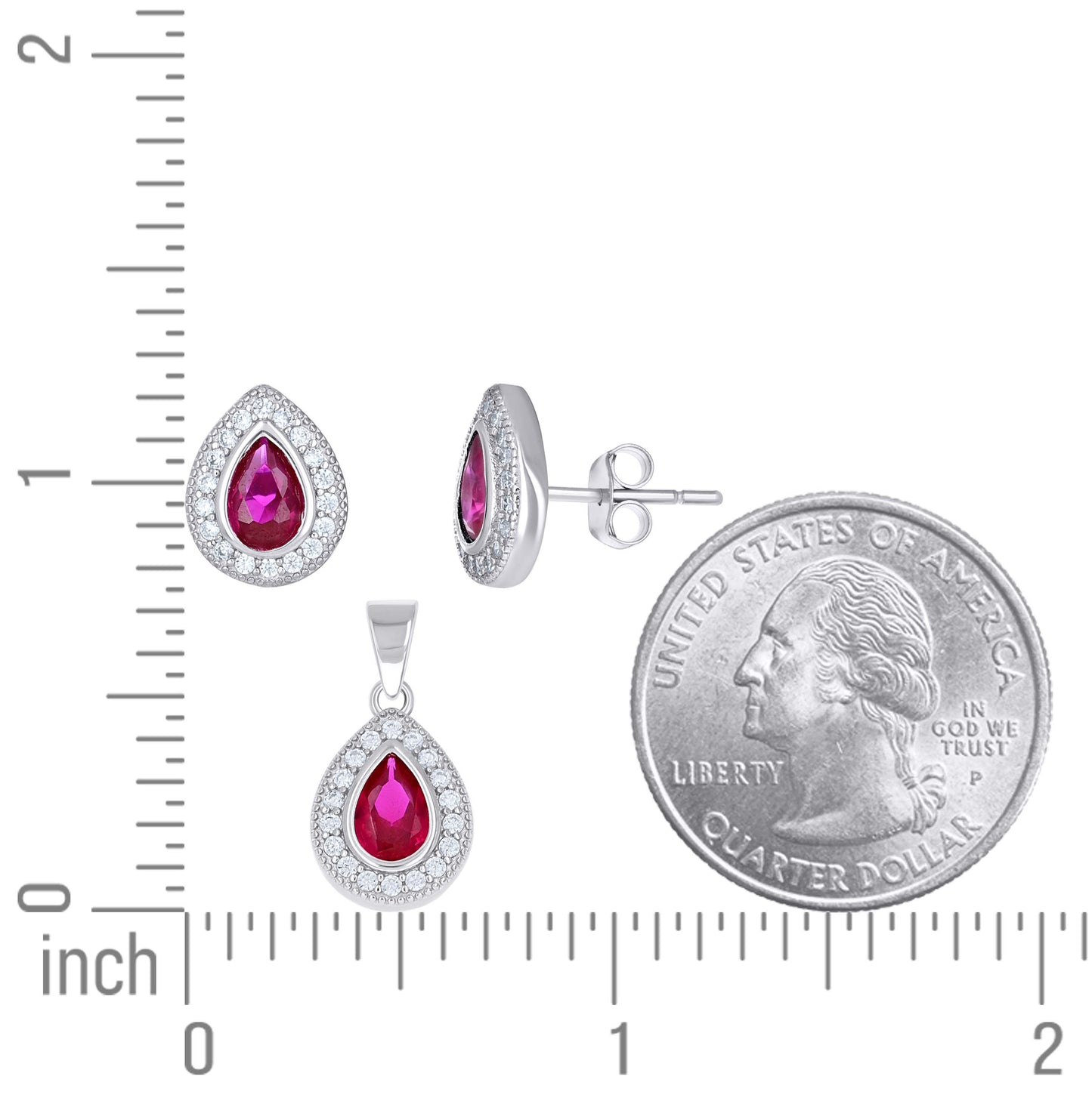 Sterling Silver Womens Pink White Teardrop Round Cubic-Zirconia Teardrop Fashion Earrings And Pendant Set