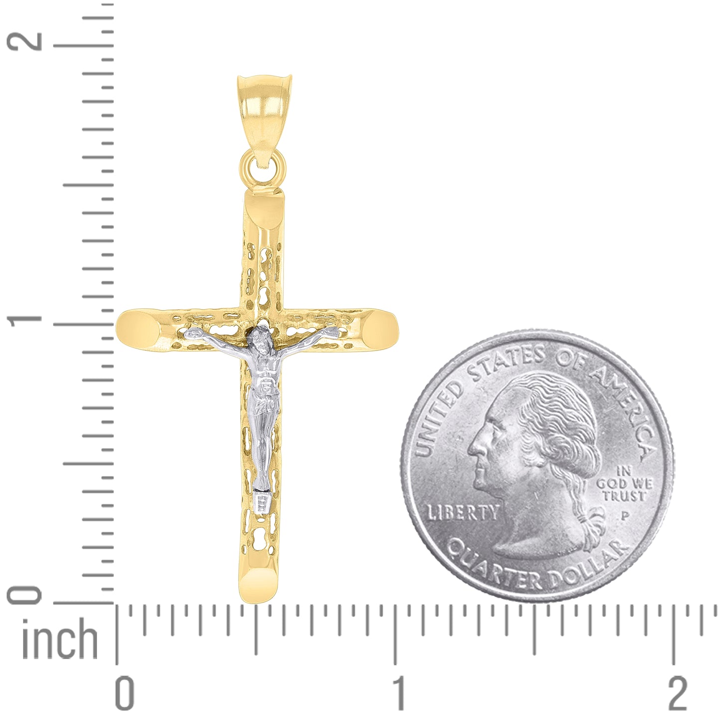 14K Two-tone Gold Unisex Crucifix Cross Religious Charm Pendant