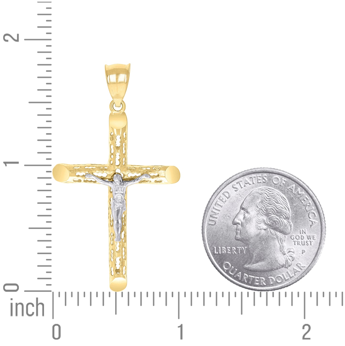 14K Two-tone Gold Unisex Crucifix Cross Religious Charm Pendant