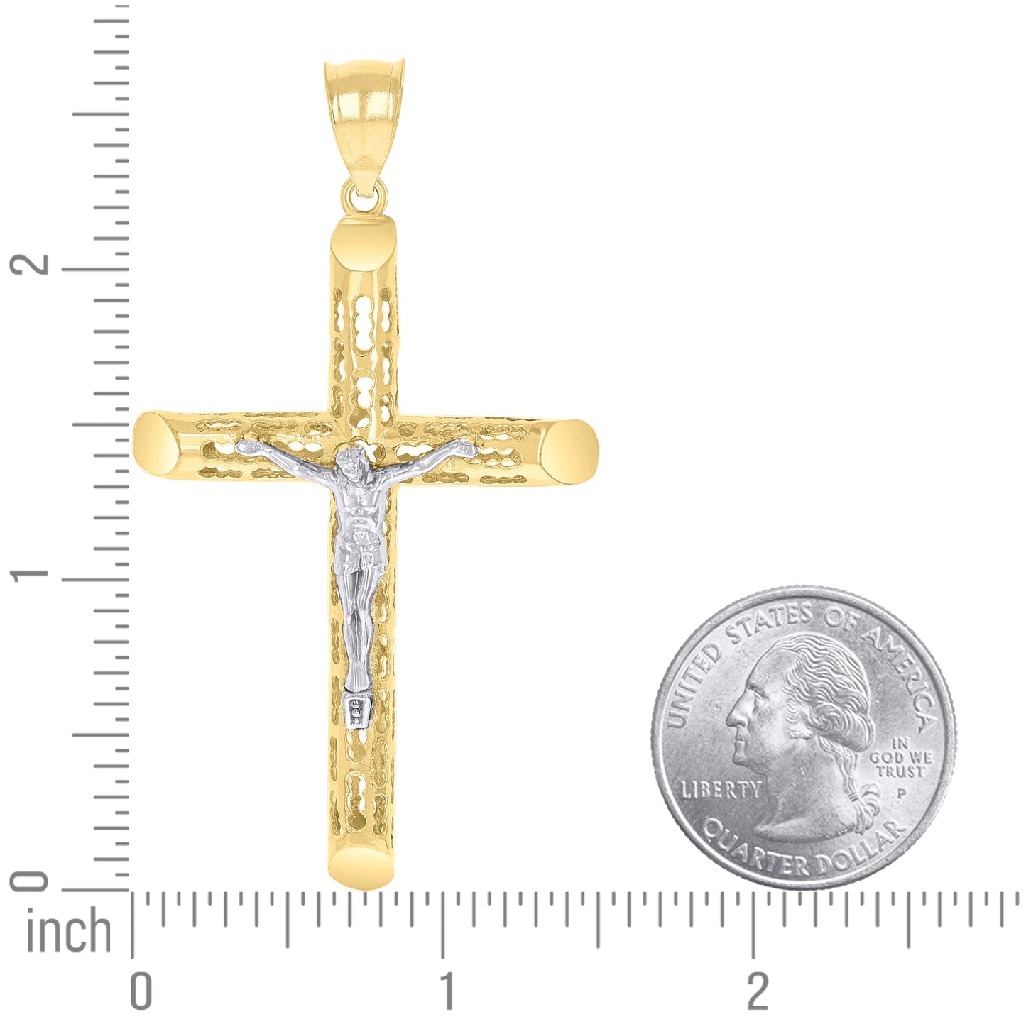 14K Two-tone Gold Mens Crucifix Cross Religious Charm Pendant