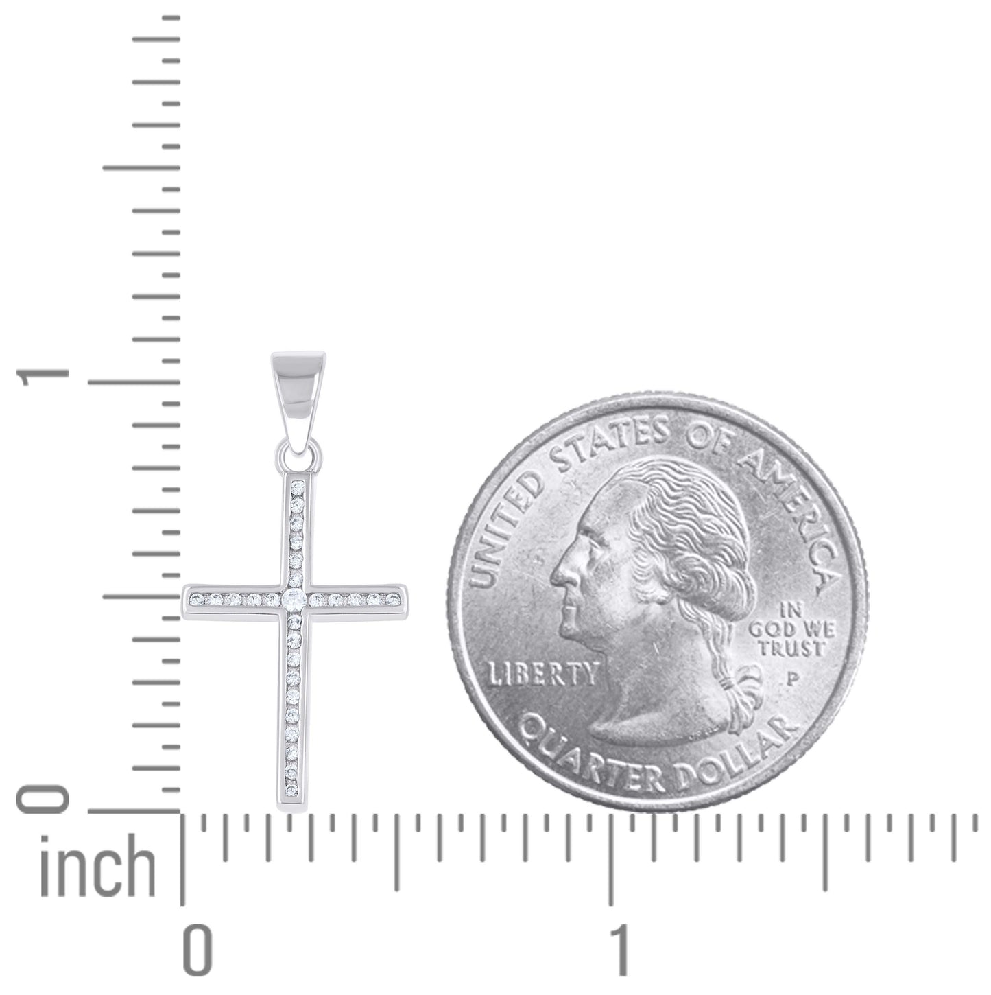 Sterling Silver Unisex Cubic-Zirconia Cross Religious Pendant