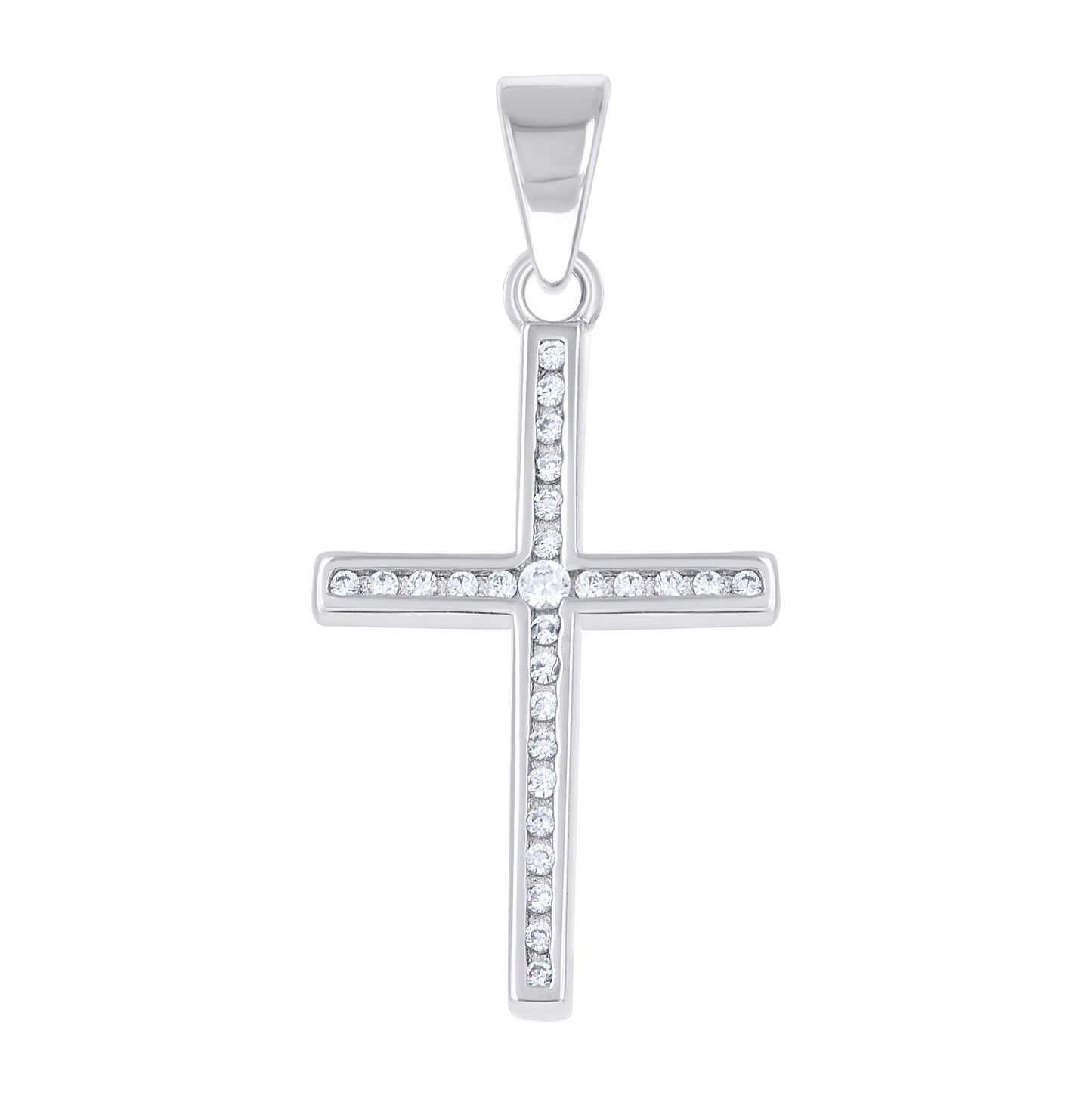 Sterling Silver Unisex Cubic-Zirconia Cross Religious Pendant