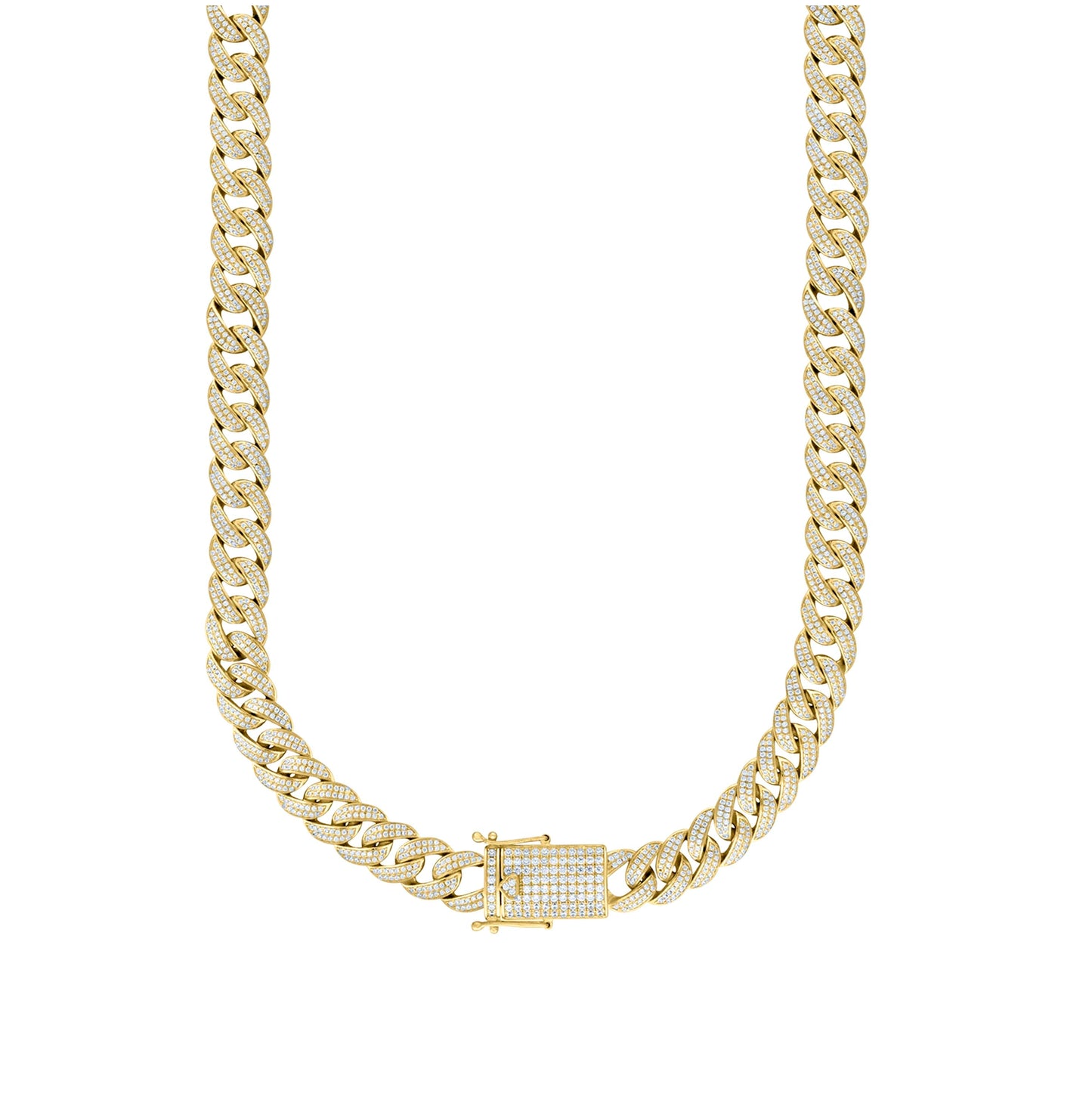 Sterling Silver Yellow-tone Moissanite Miami Cuban Chain Bracelet 12mm