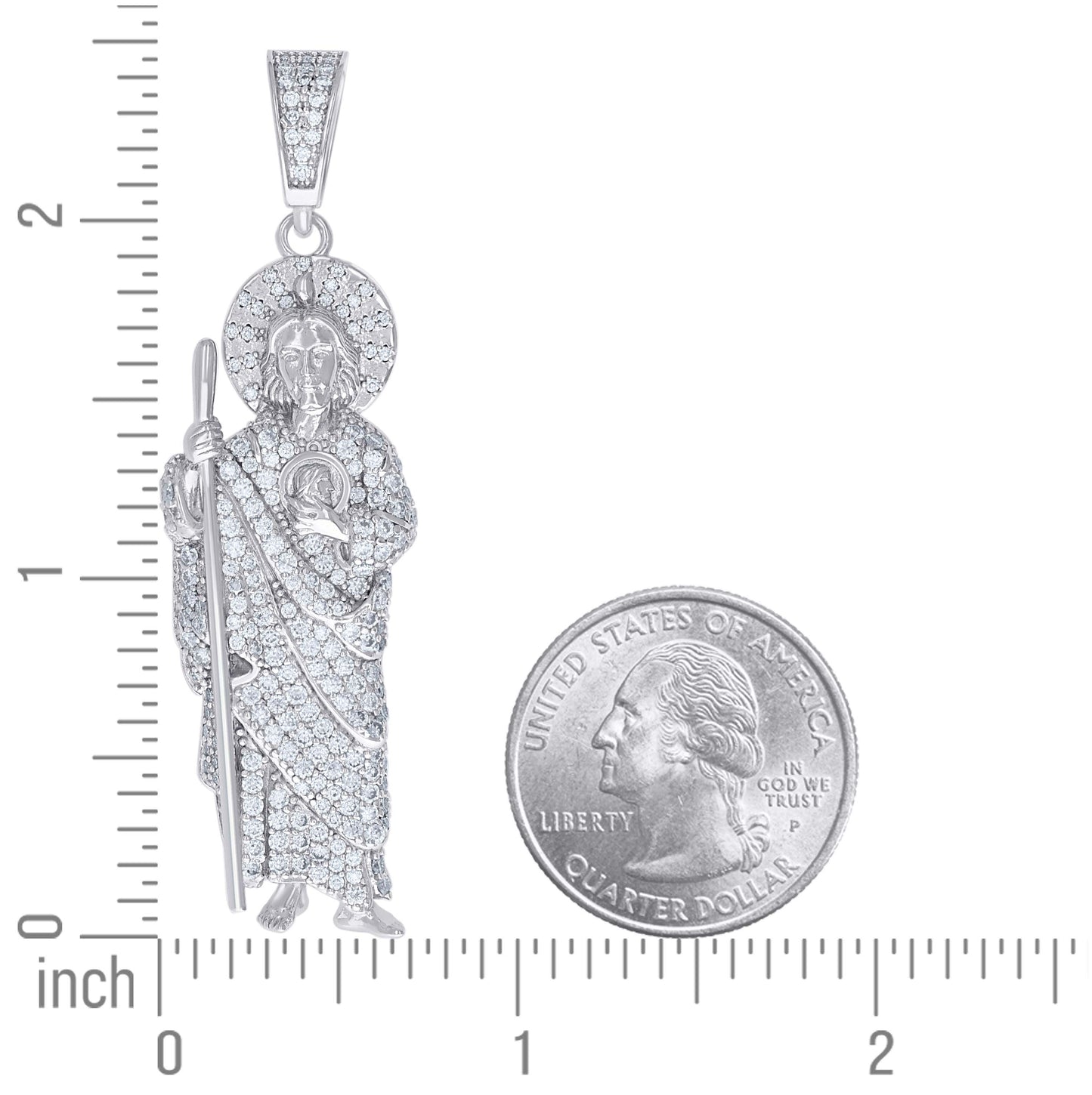 Sterling Silver Mens Cubic-Zirconia St. Jude Religious Charm Pendant
