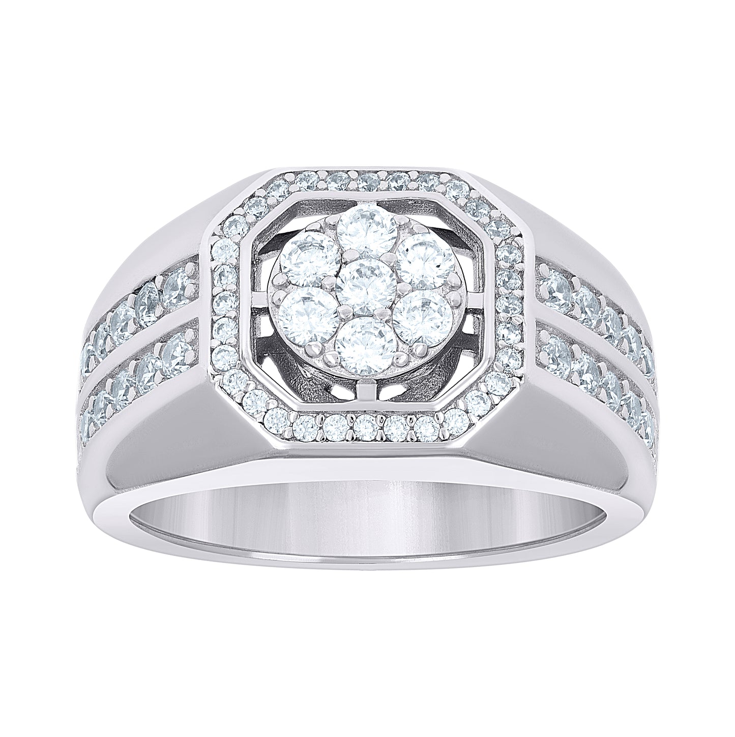 Sterling Silver Mens 1.55ct Moissanite Octagon Head Fashion Bridal Anniversary Wedding Engagement Band Ring
