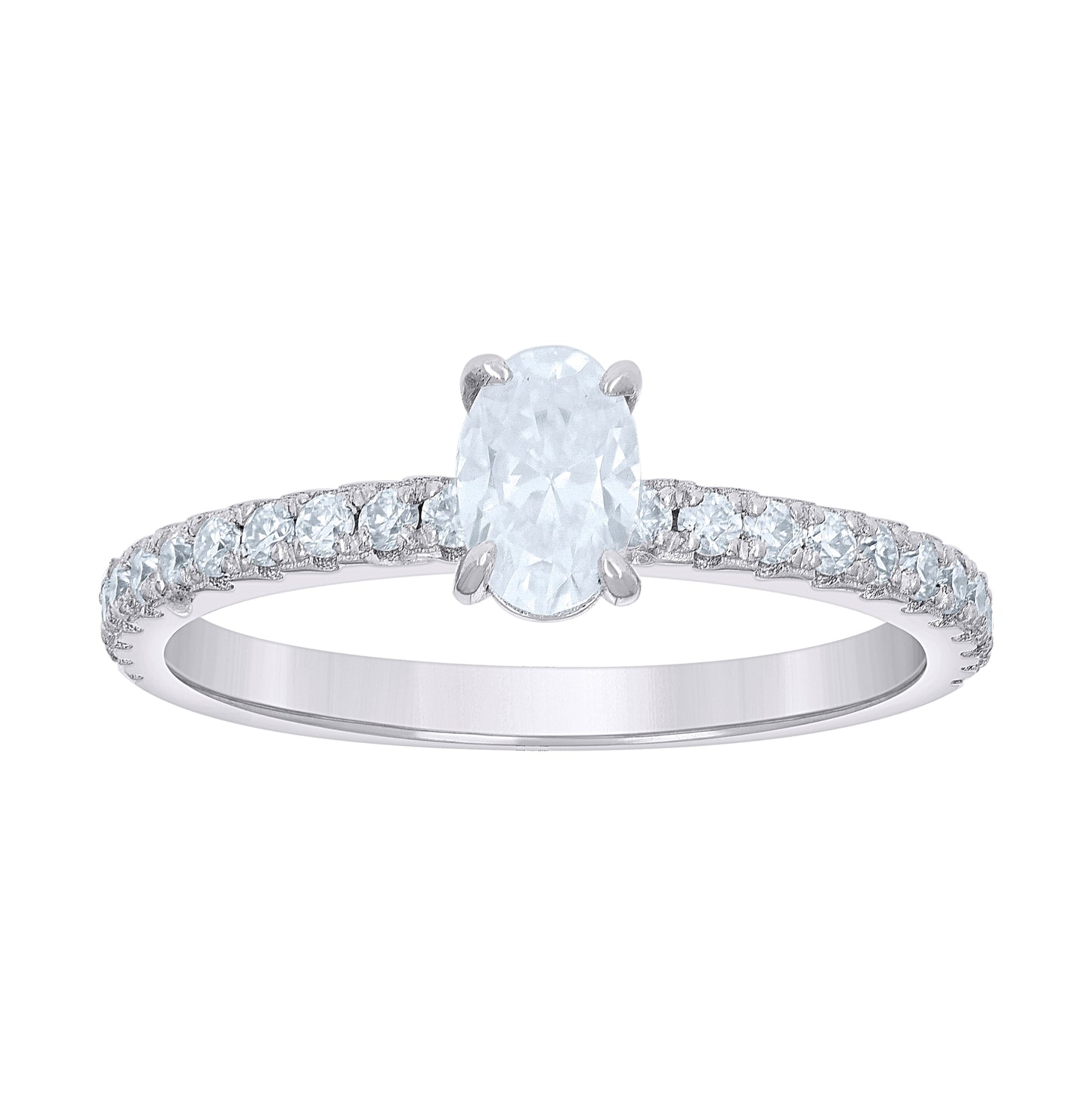 Sterling Silver Womens Oval Round 0.77ct Moissanite Oval Bridal Anniversary Engagement Wedding Ring