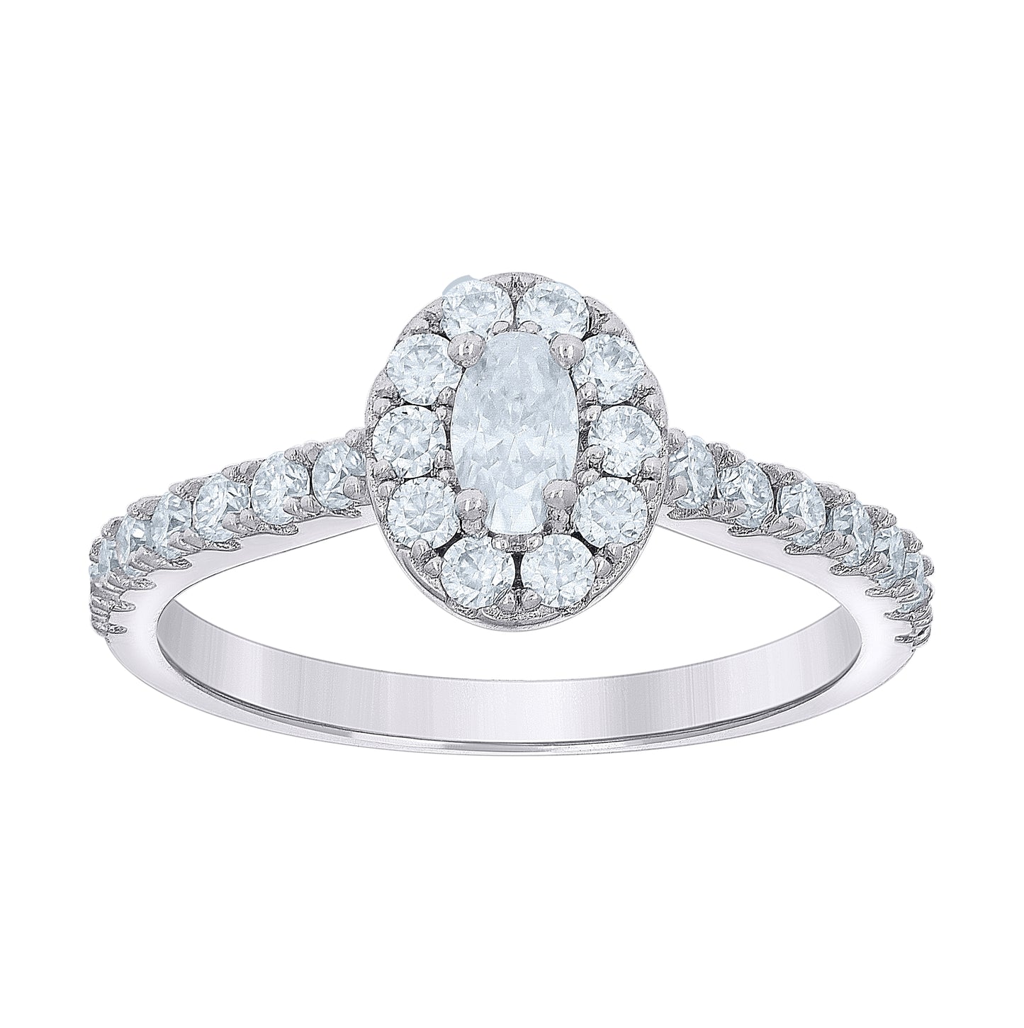 Sterling Silver Womens Oval Round 0.86ct Moissanite Oval Bridal Anniversary Engagement Wedding Ring